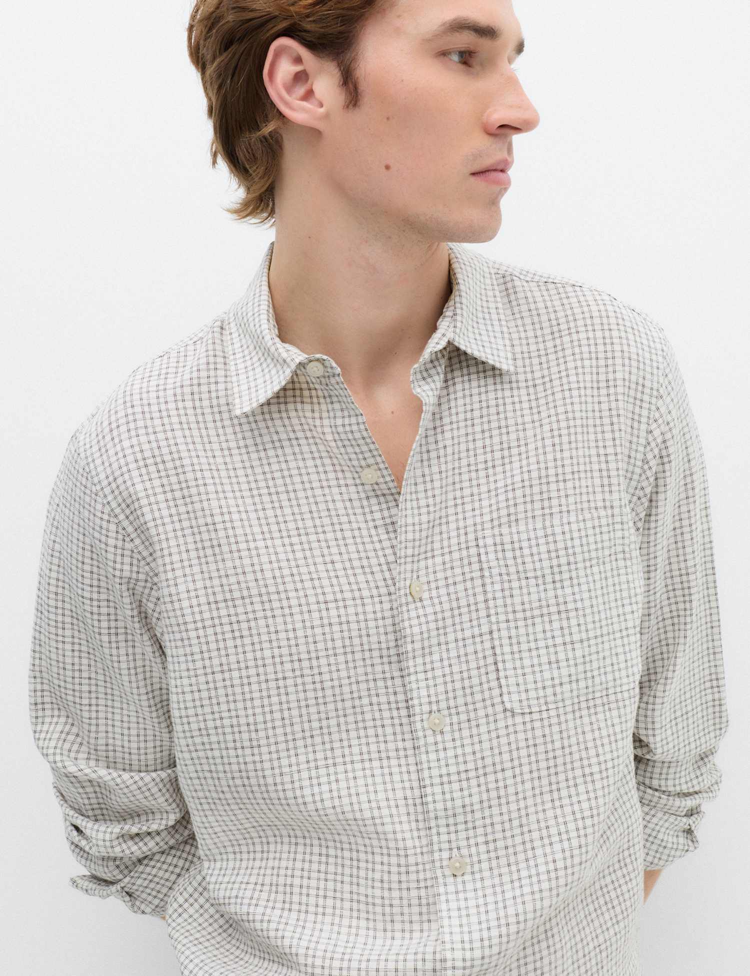 M&S Regular Fit Checked Shirt Ecru Mix