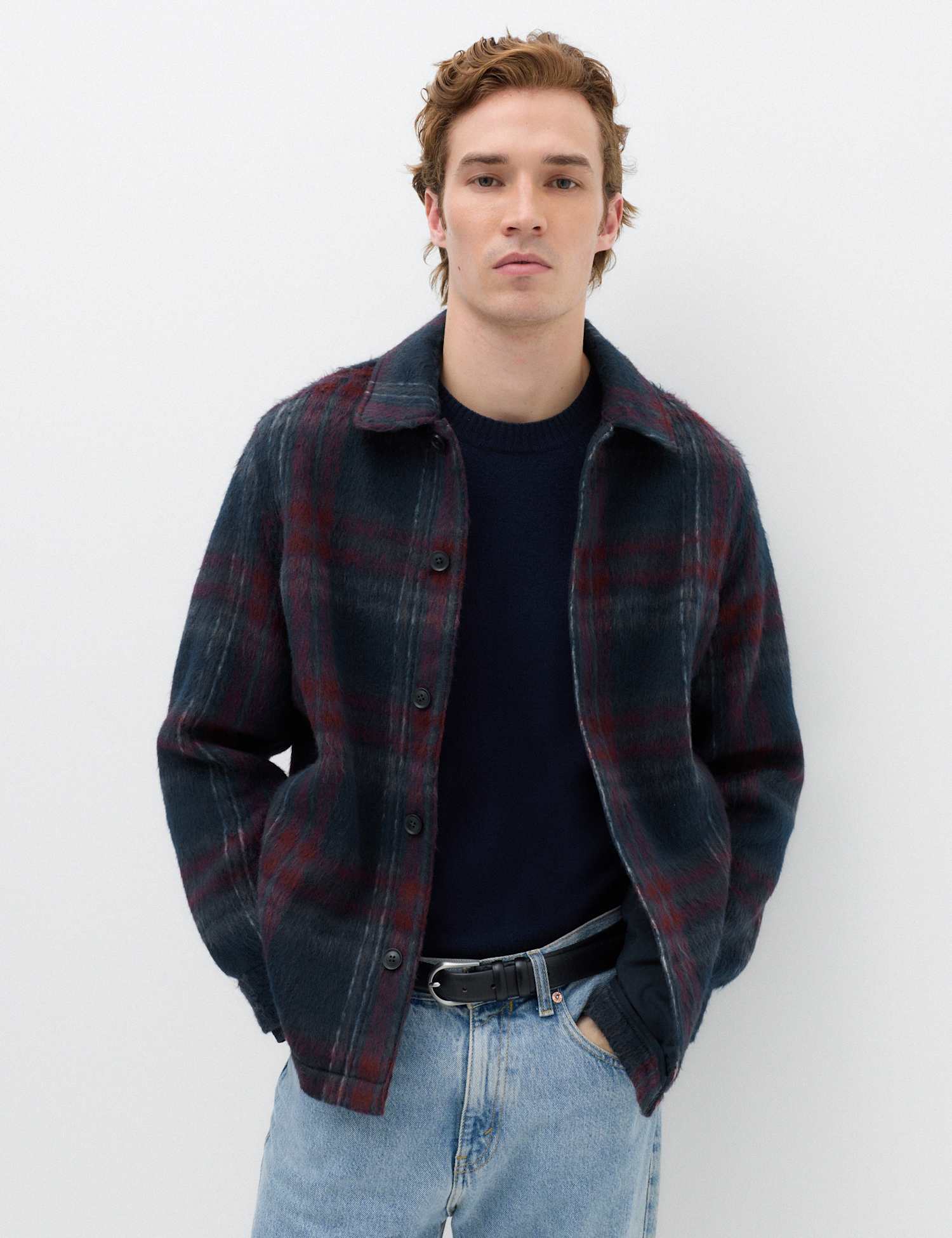 M&S Regular Fit Check Overshirt Navy Mix