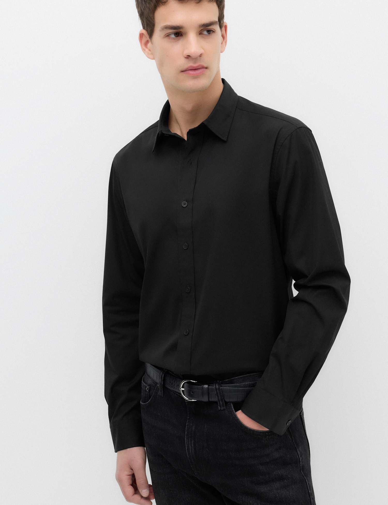 M&S Regular Fit Pure Cotton Shirt Black
