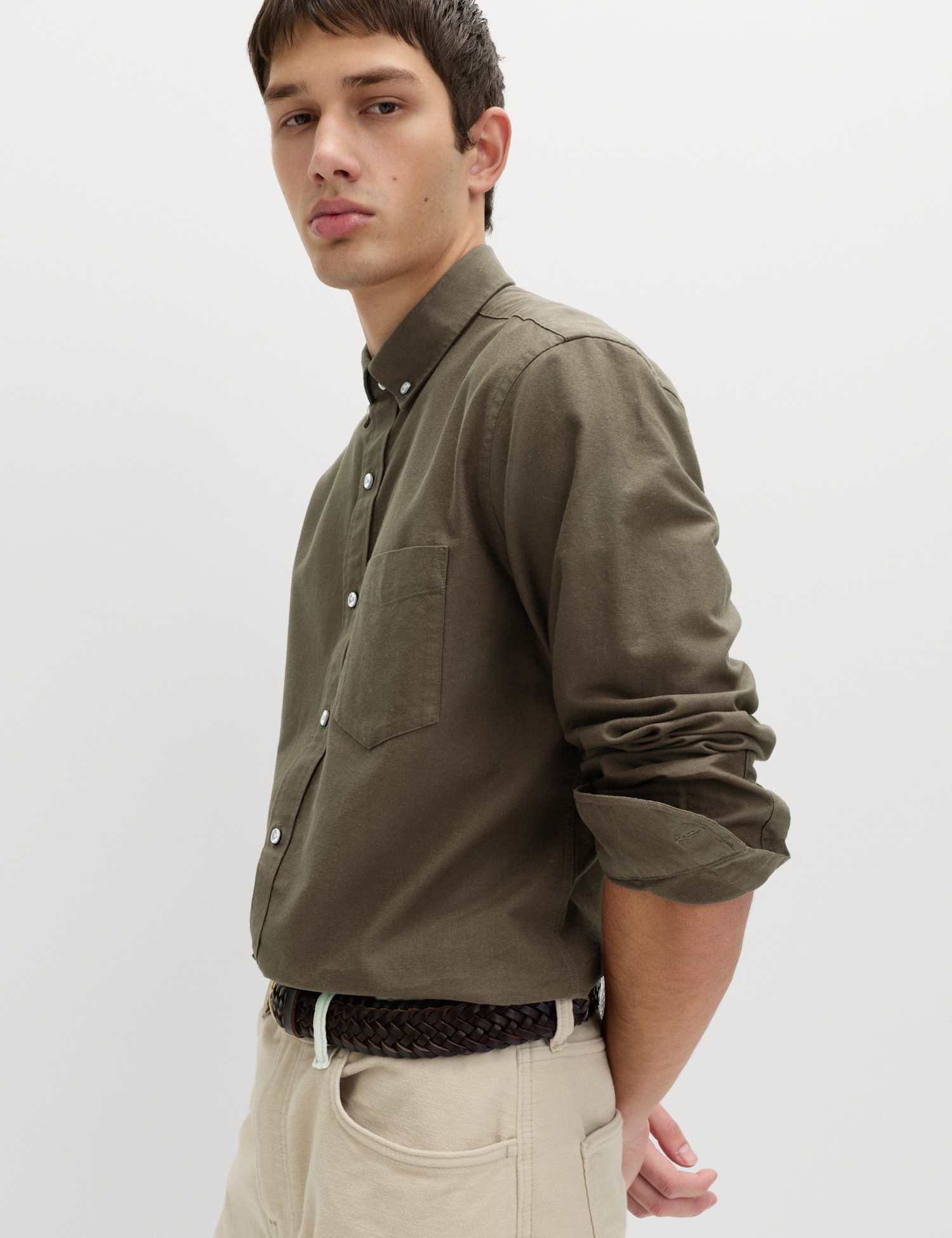M&S Pure Cotton Ultimate Oxford Shirt Olive