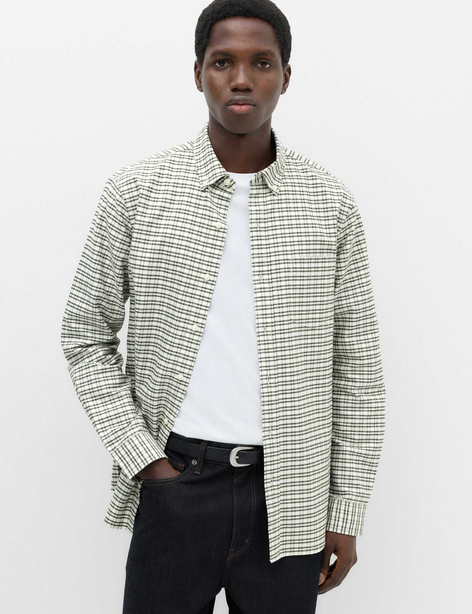 M&S Ultimate Pure Cotton Check Oxford Shirt Natural Mix