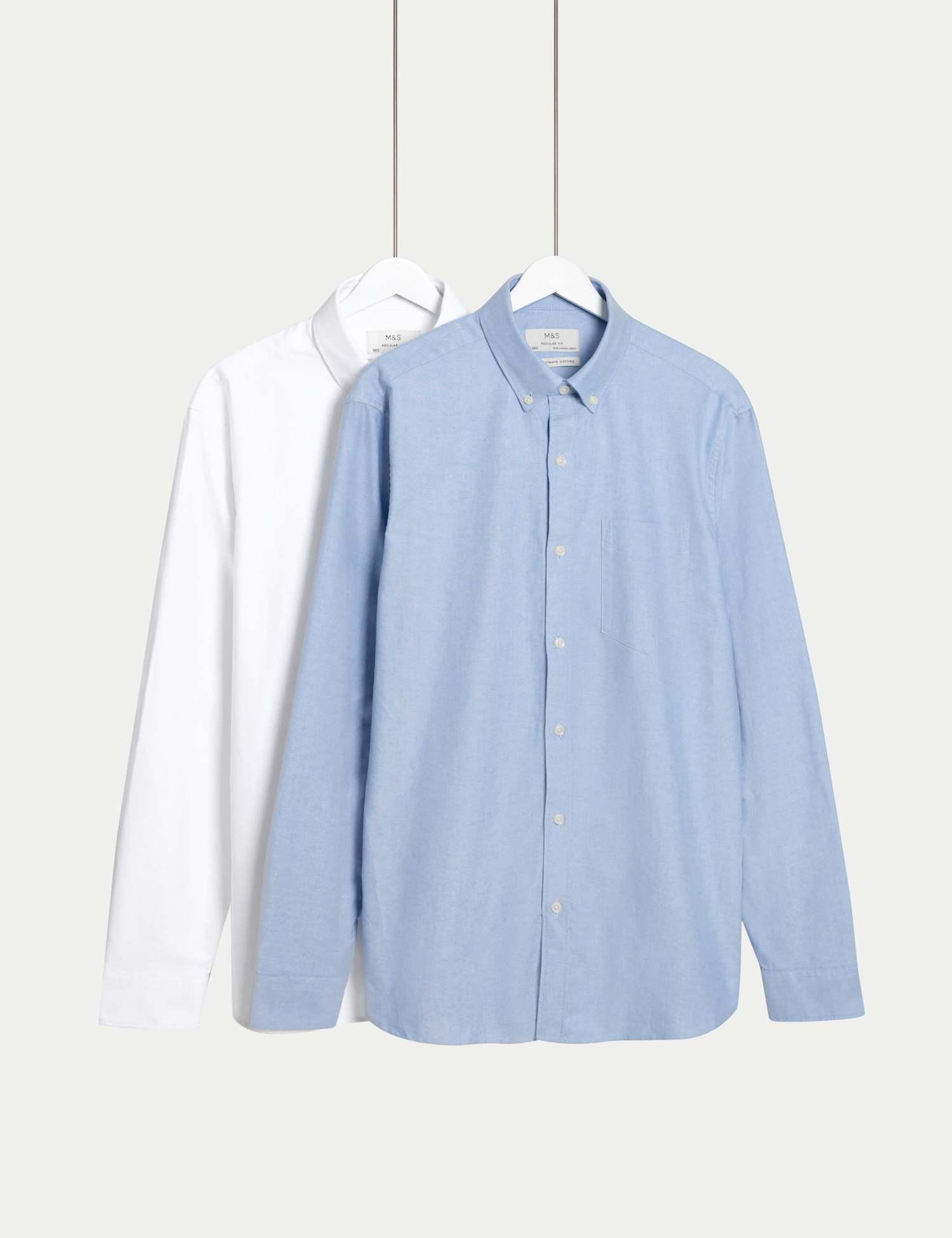 M&S Ultimate 2 Pack Regular Fit Pure Cotton Oxford Shirts Light Blue Mix