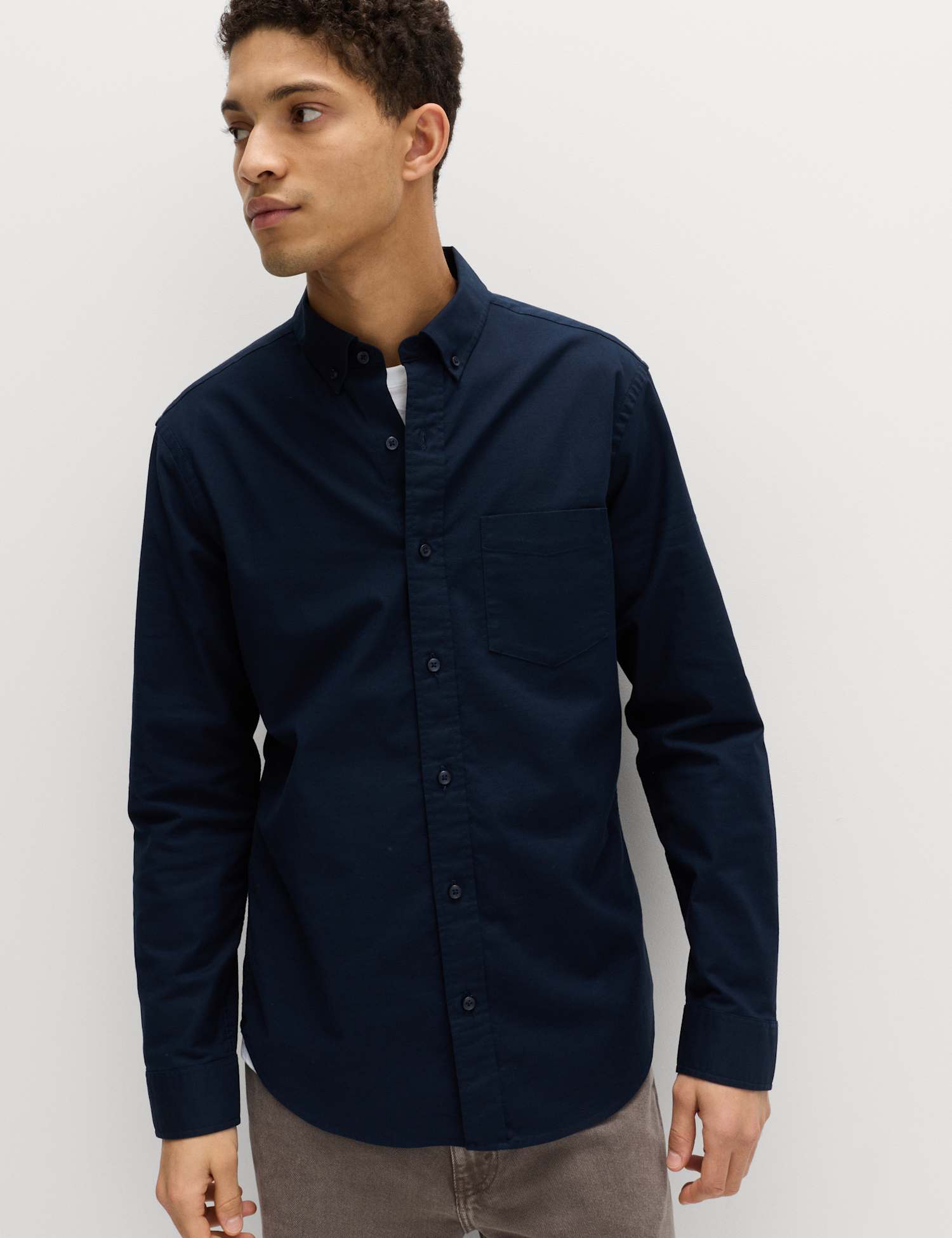 M&S Slim Fit Ultimate Cotton Rich Stretch Oxford Shirt Dark Navy