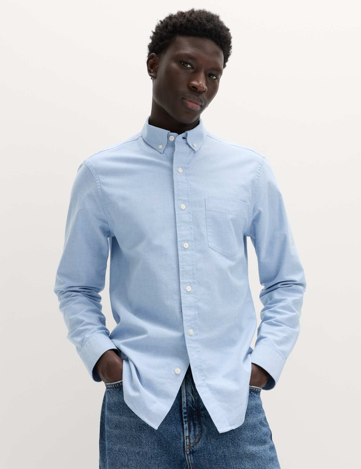 M&S Slim Fit Ultimate Cotton Rich Stretch Oxford Shirt Chambray