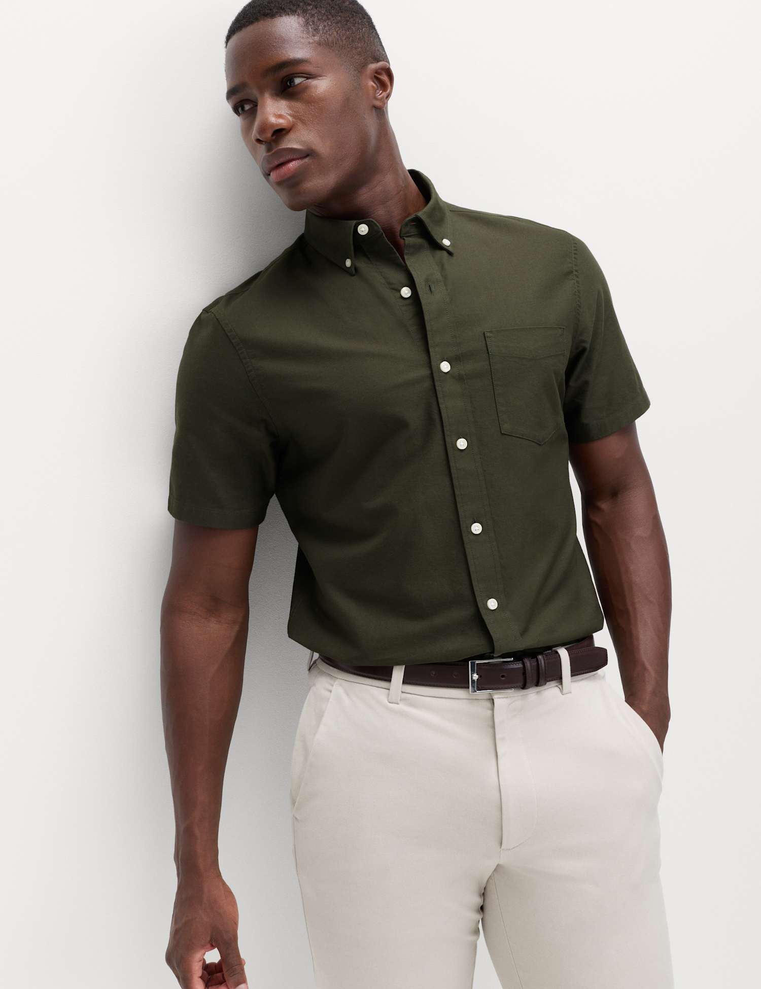 M&S Ultimate Pure Cotton Oxford Shirt Dark Green