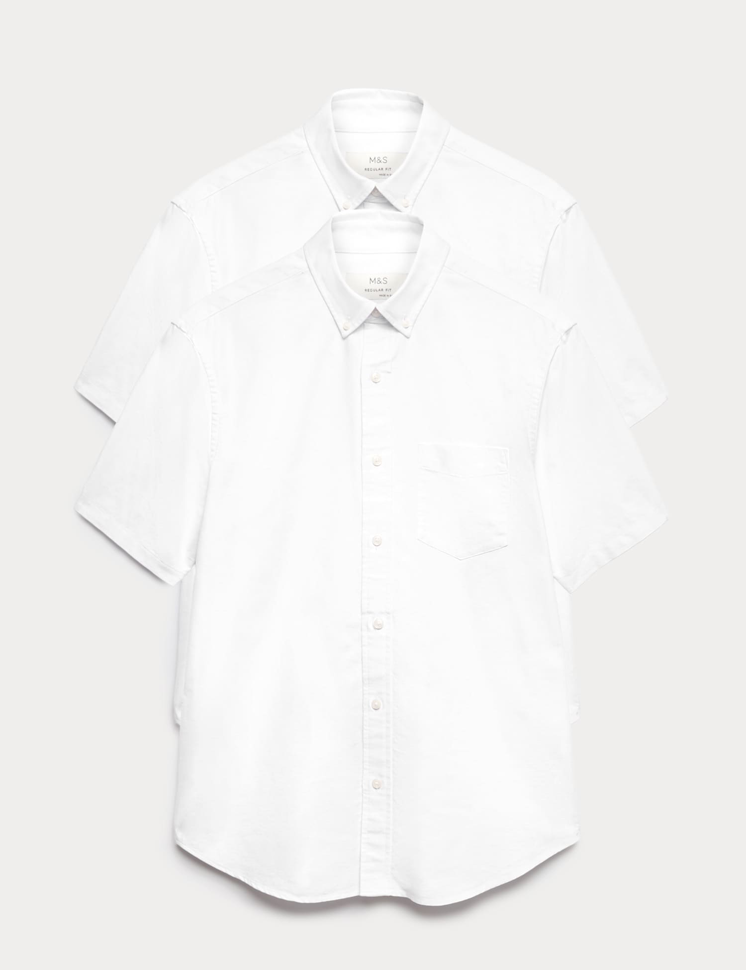 M&S Ultimate 2 Pack Short Sleeve Oxford Shirts White