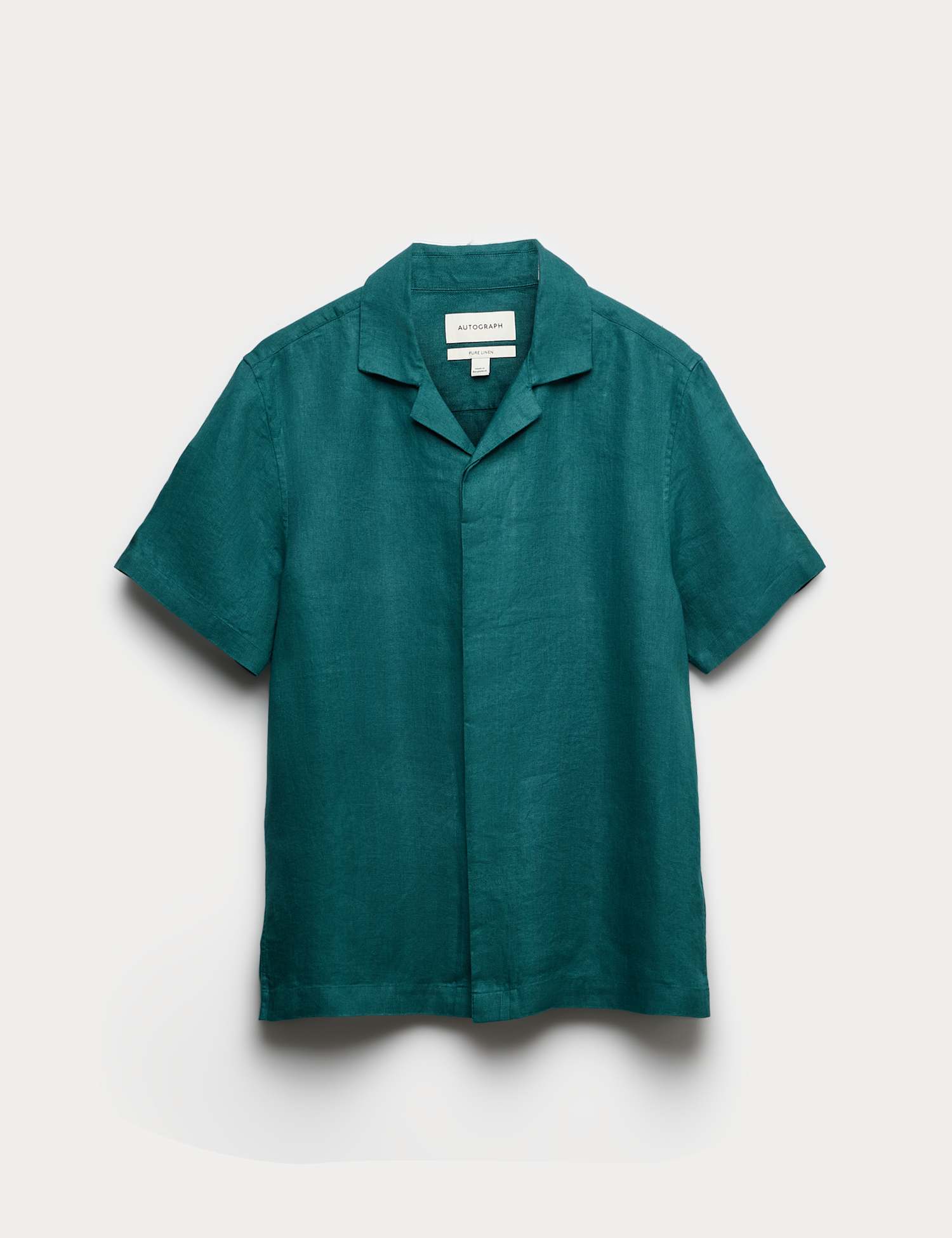 Autograph Pure Linen Herringbone Cuban Collar Shirt Teal
