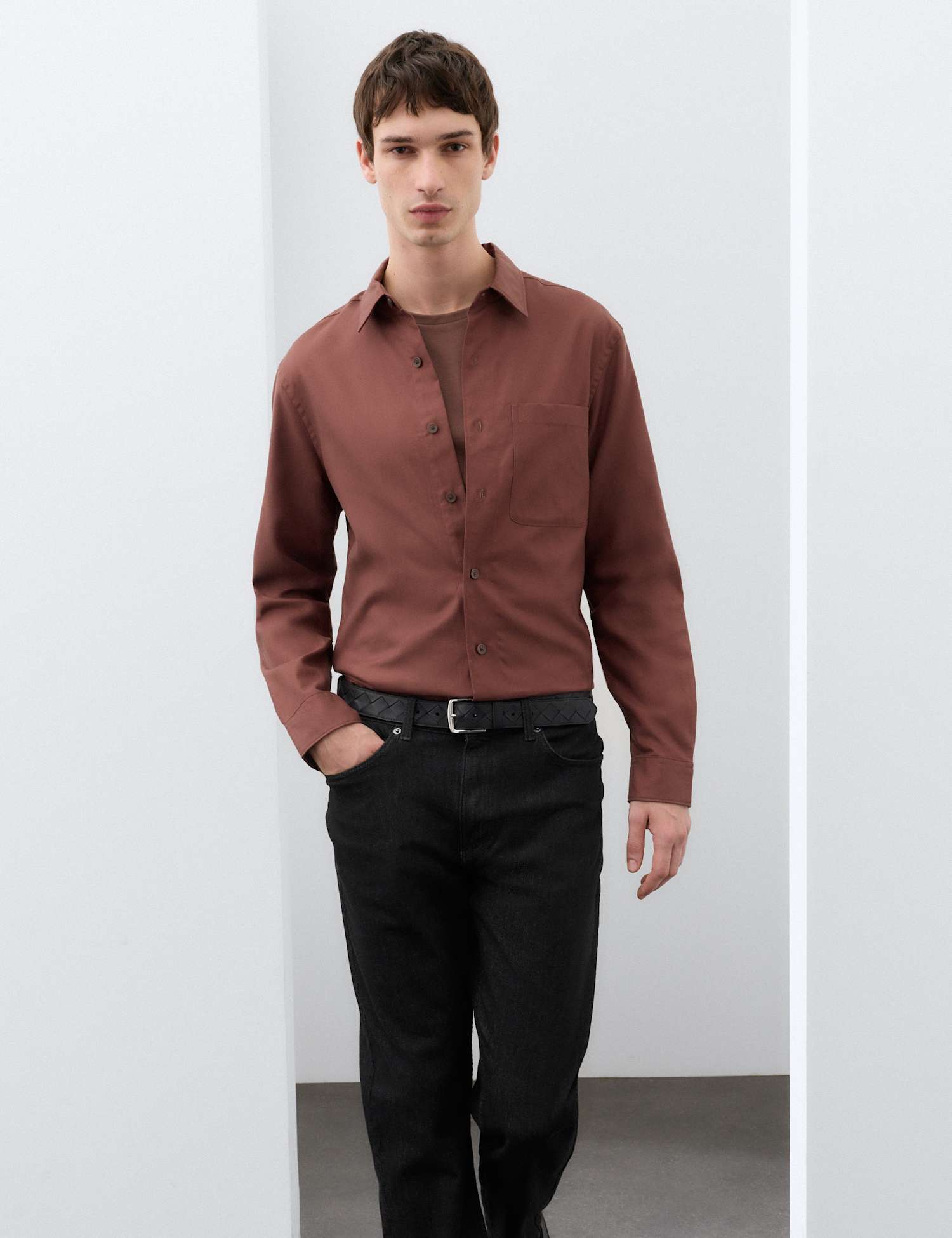 Autograph Lyocell Blend Regular Fit Shirt Chestnut