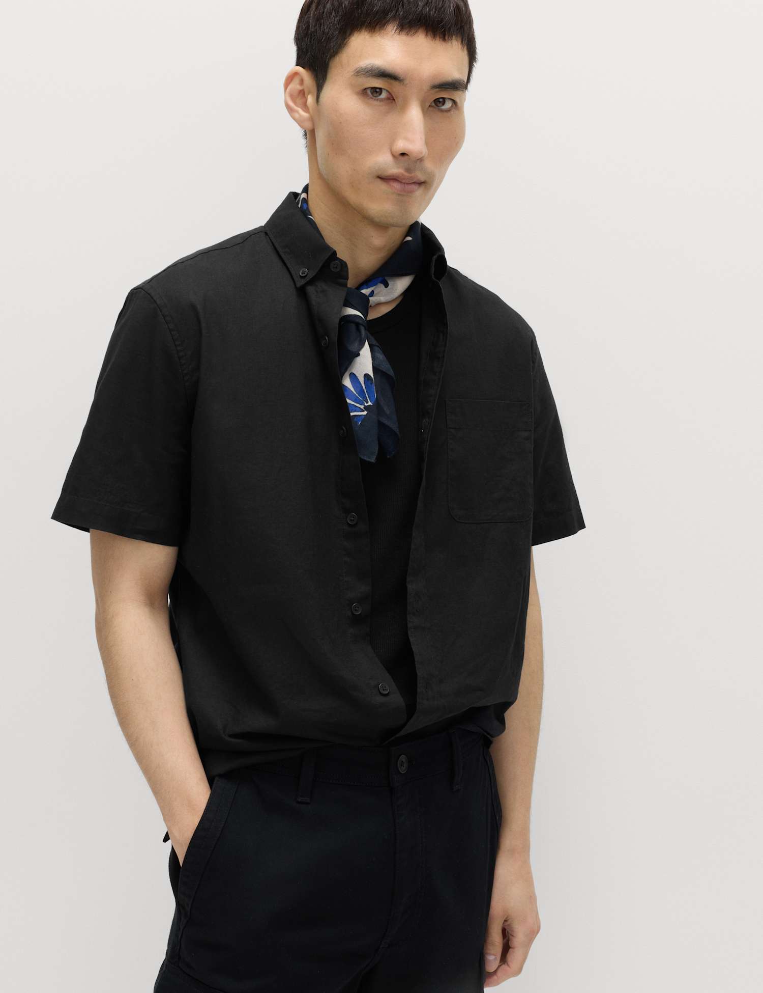 M&S Regular Fit Linen Rich Short Sleeve Shirt Black