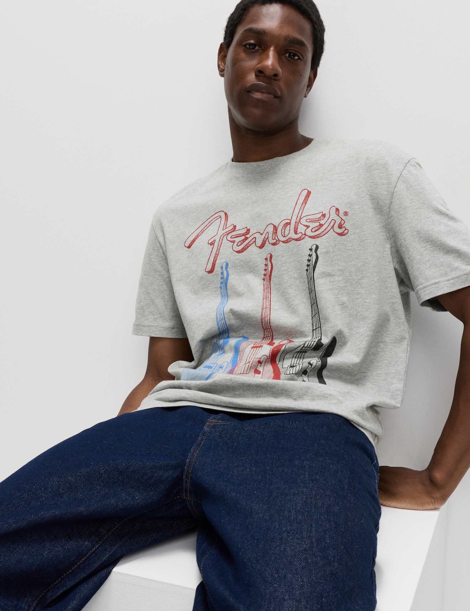 M&S Pure Cotton Fender T-Shirt Mid Grey Marl