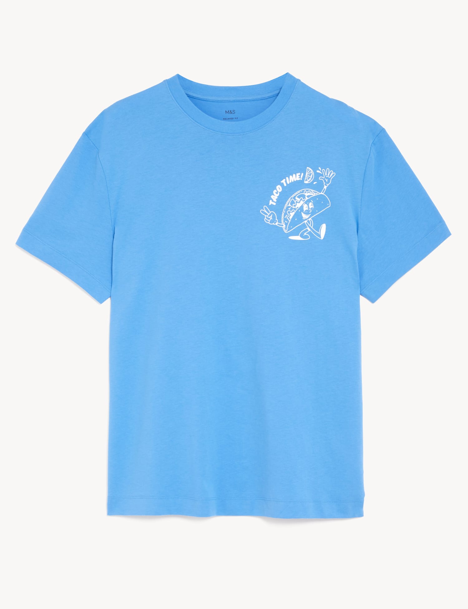 M&S Pure Cotton Taco Time Graphic T-Shirt Steel Blue