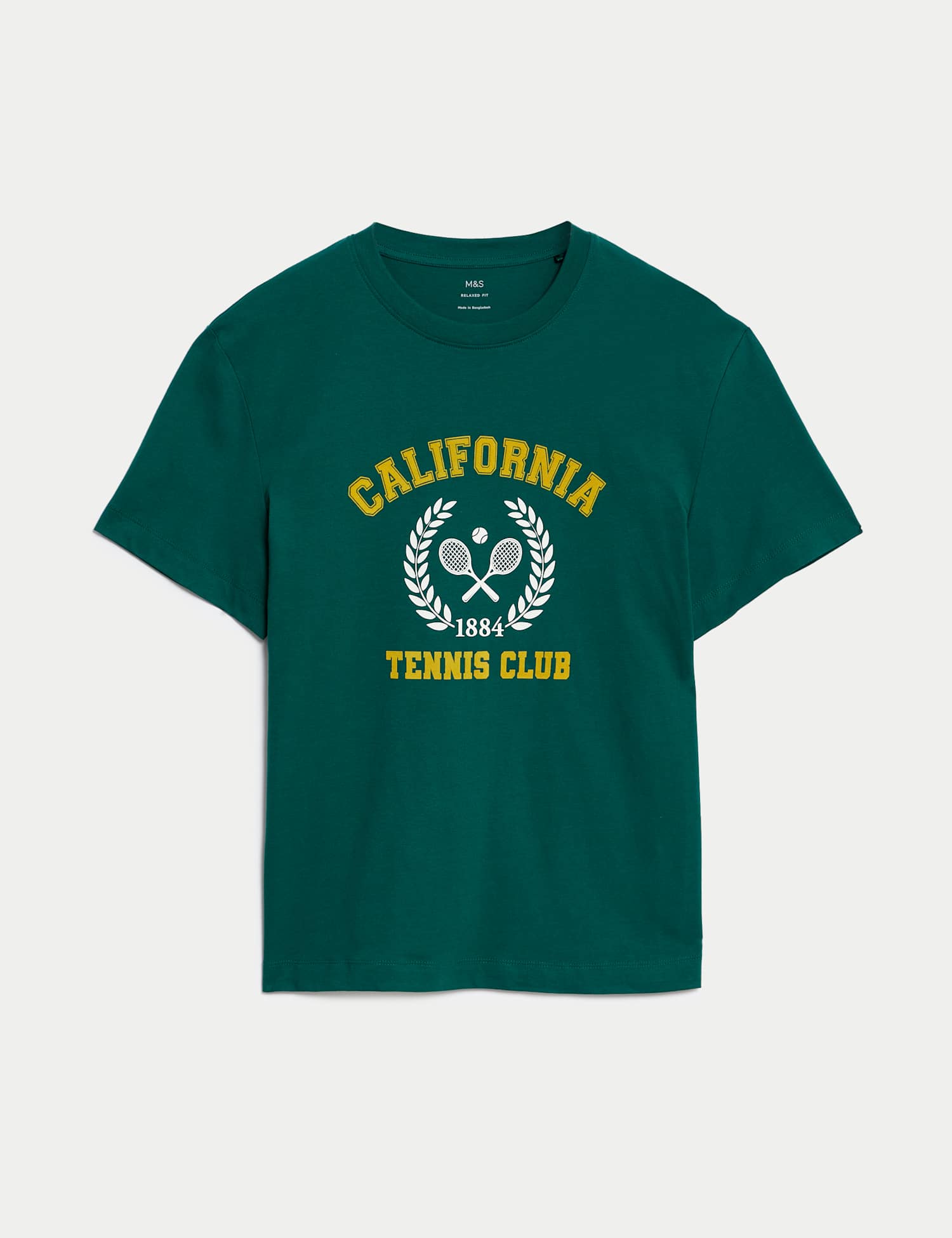 M&S Pure Cotton Collegiate Graphic T-Shirt Bottle Green