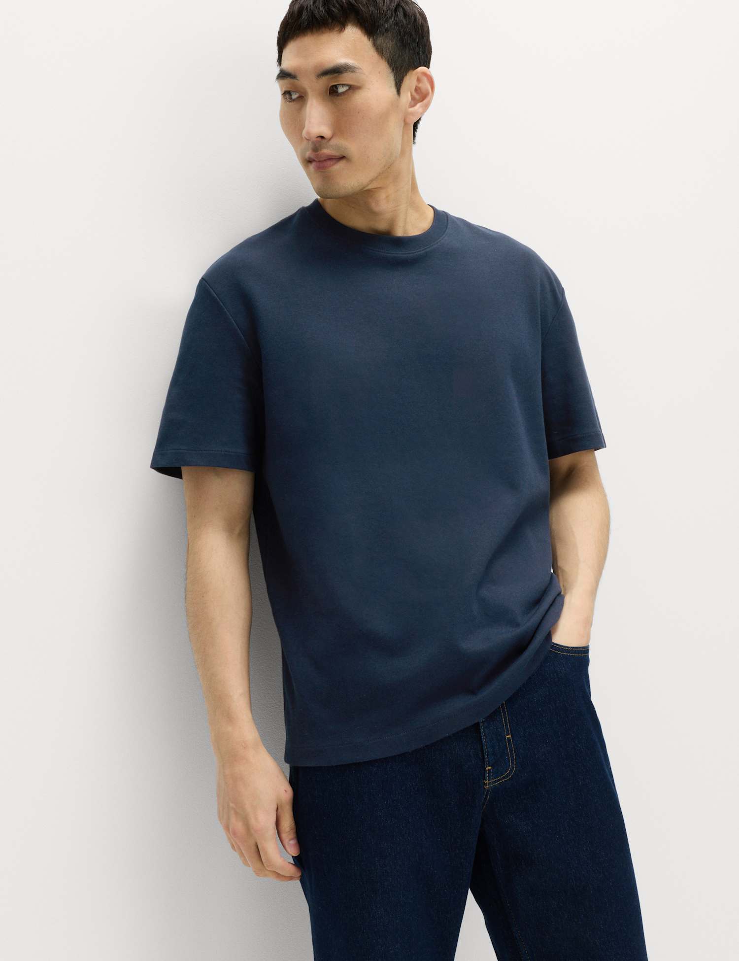 M&S Relaxed Fit Cotton Blend Ultimate Performance T-Shirt Dark Navy