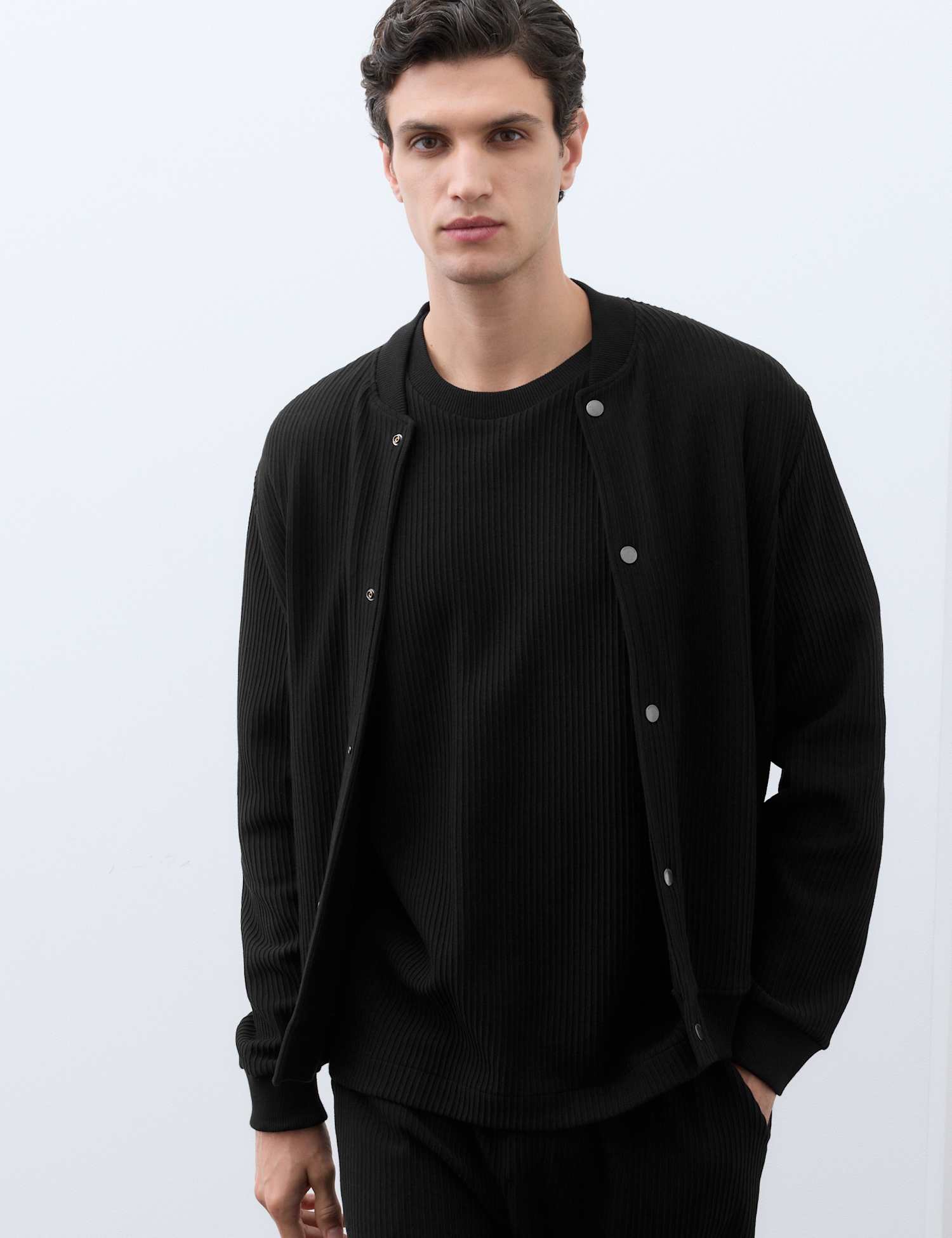 Autograph Cotton Rich Ottoman Knitted Bomber Jacket Black