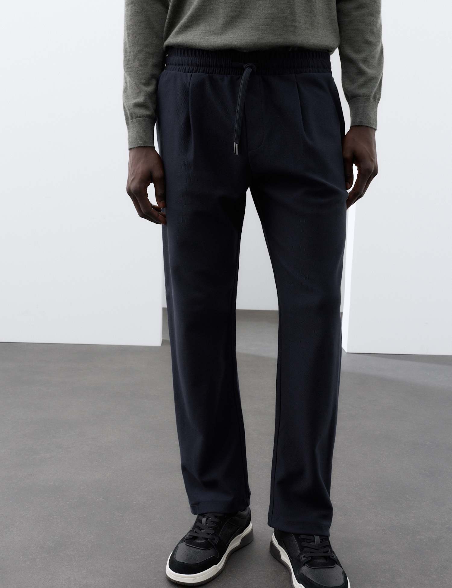 Autograph Pure Cotton Twill Single Pleat Trousers Dark Navy