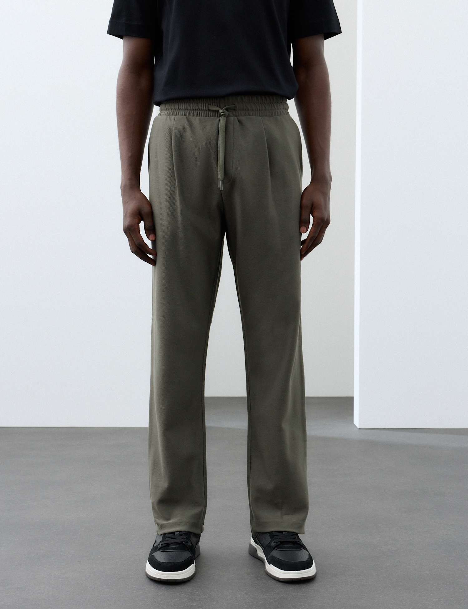 Autograph Pure Cotton Twill Single Pleat Trousers Medium Khaki