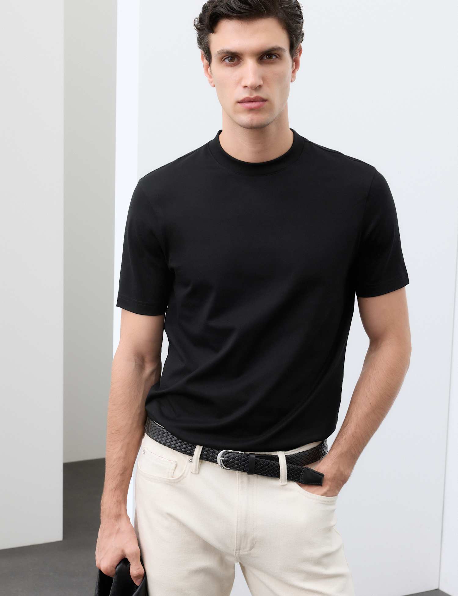 Autograph Pure Supima Cotton High Neck T-Shirt Black