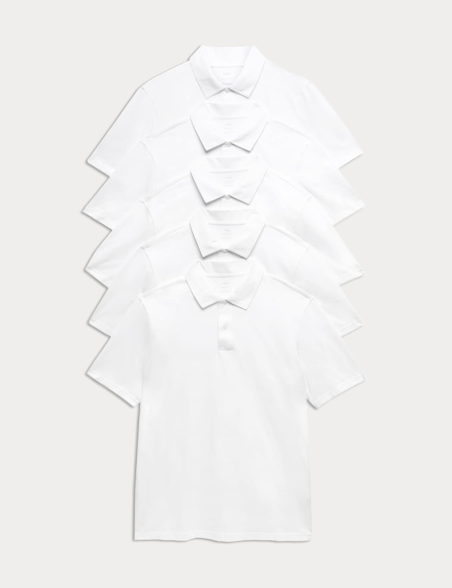 M&S 5 Pack Pure Cotton Polo Shirts White Mix