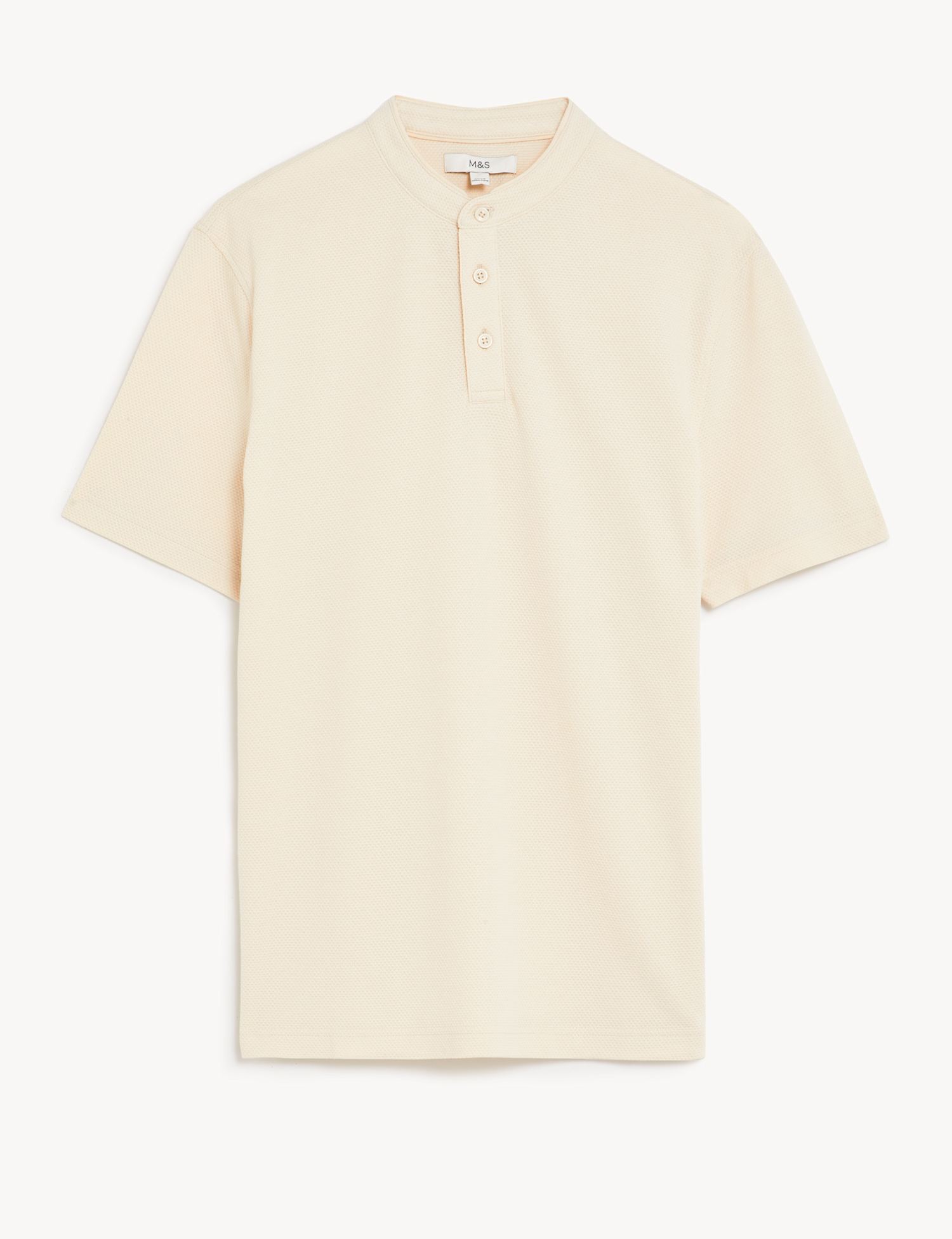 M&S Cotton Rich Grandad Collar Polo Shirt Ecru