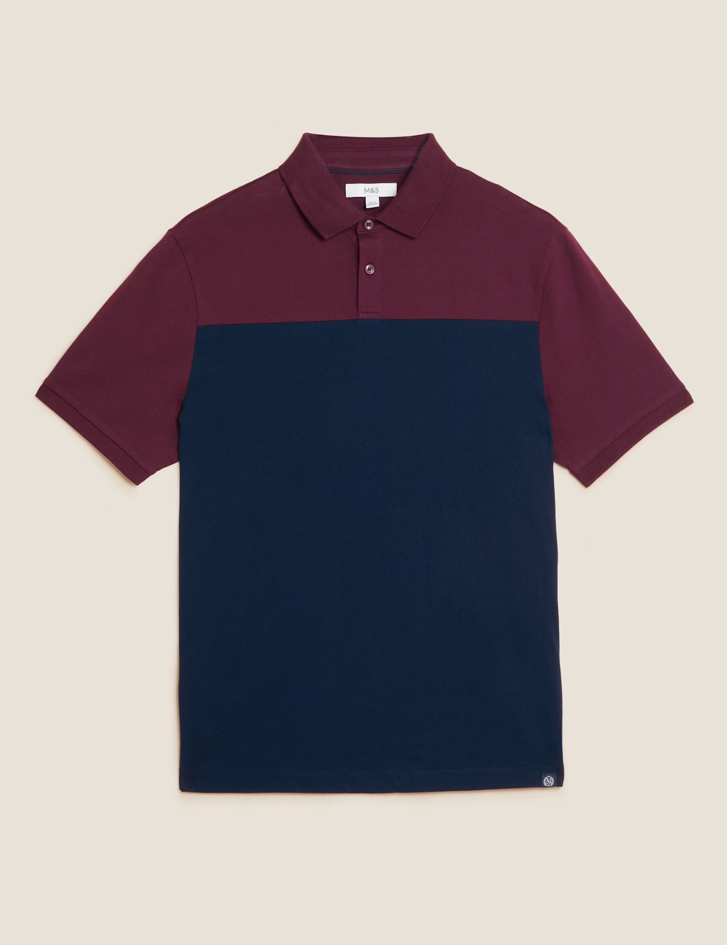 M&S Pure Cotton Colour Block Polo Shirt Dark Burgundy