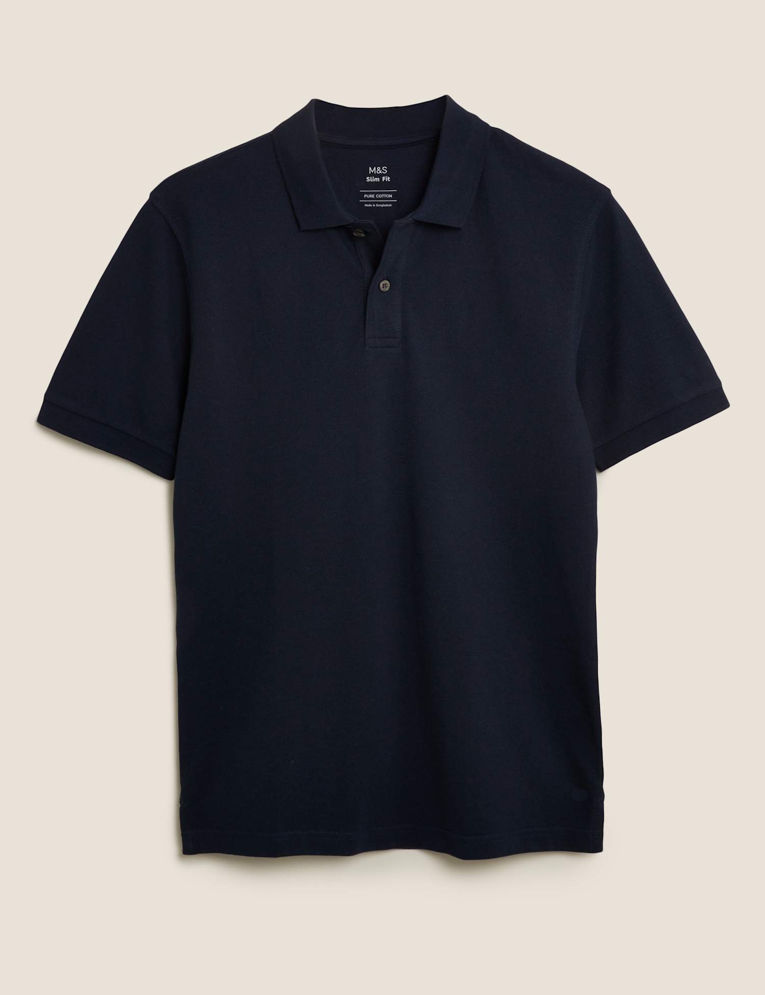 M&S Slim Fit Pure Cotton Pique Polo Shirt Dark Navy