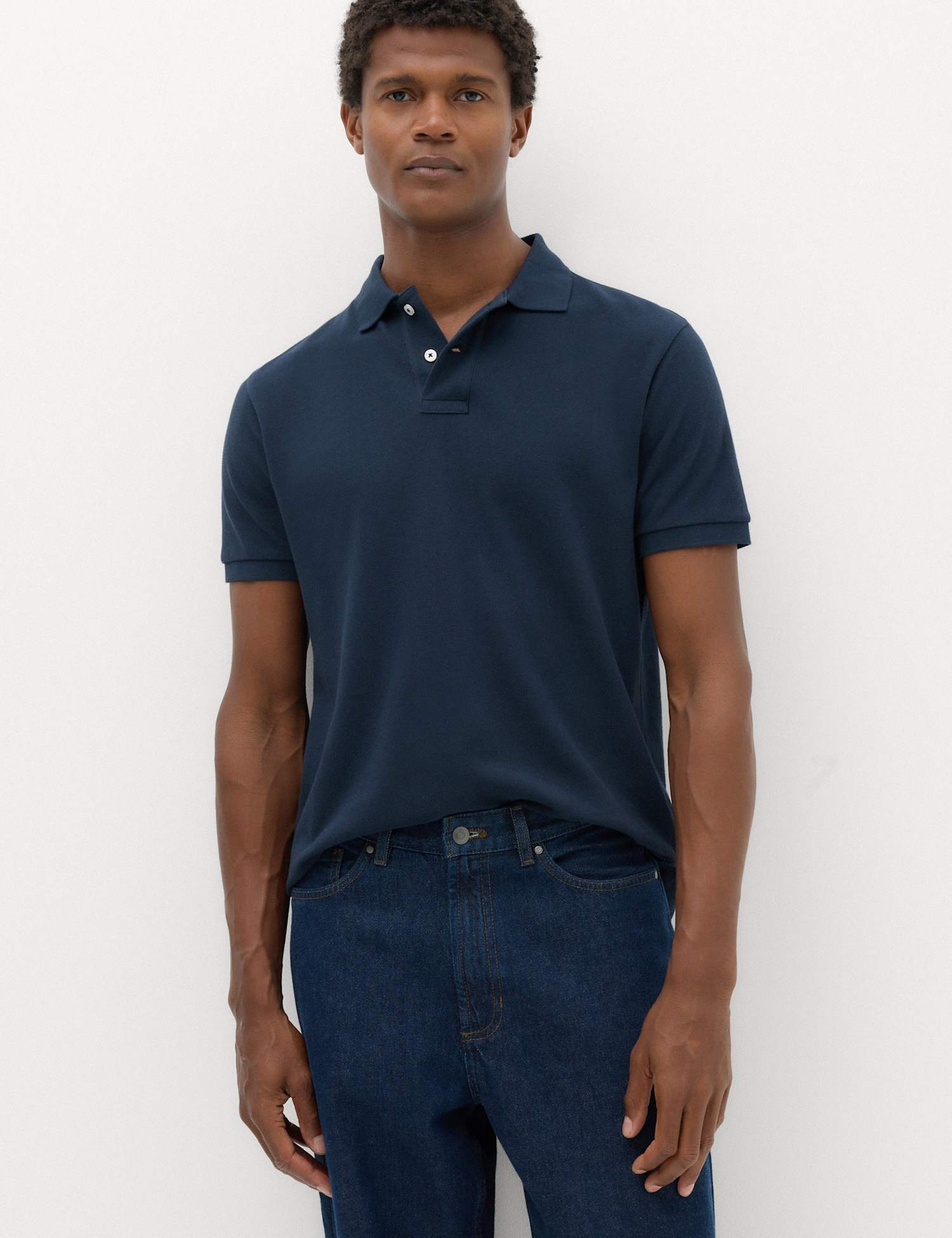 M&S The Perfect Cotton Slim fit Pique Polo Shirt Navy
