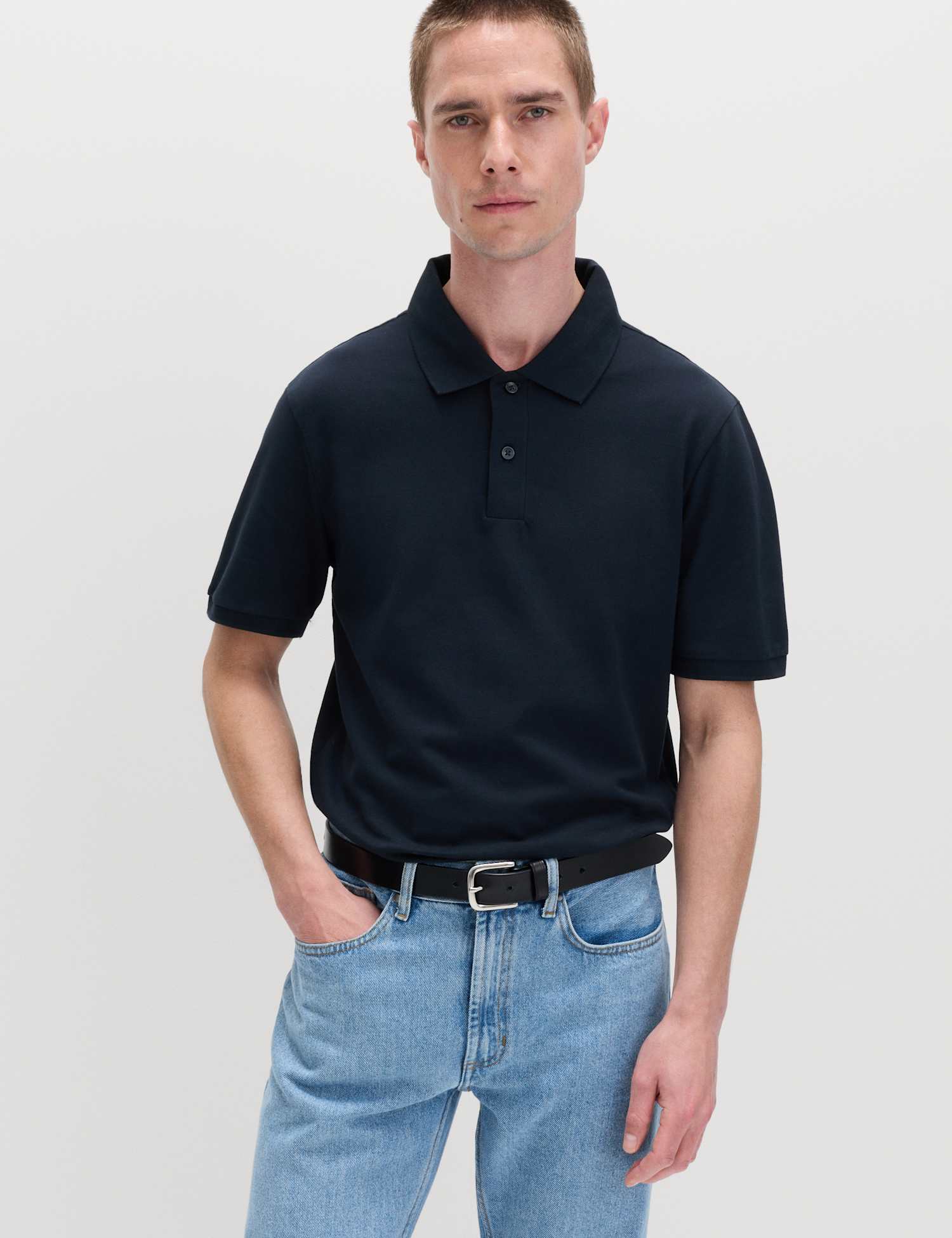 M&S Slim Fit Cotton Rich Pique Polo Shirt Dark Navy