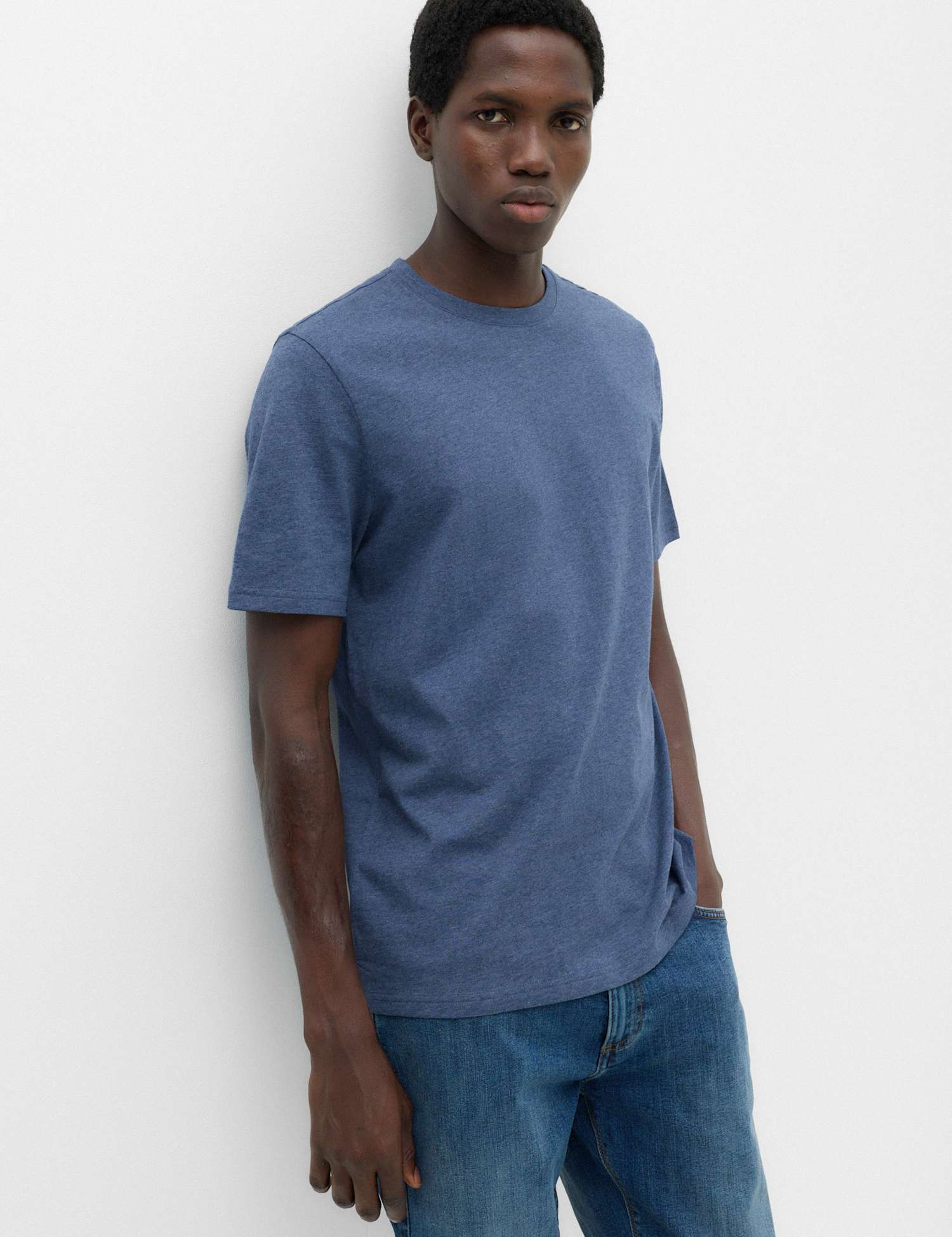 M&S Pure Cotton Regular Fit Crew Neck T-Shirt Denim