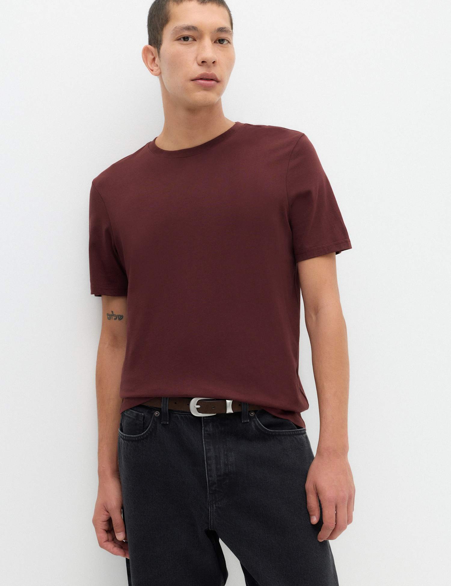 M&S Pure Cotton Regular Fit Crew Neck T-Shirt Bordeaux