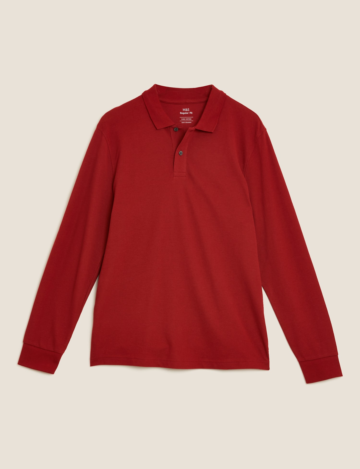 M&S Pure Cotton Long Sleeve Polo Shirt Dark Red