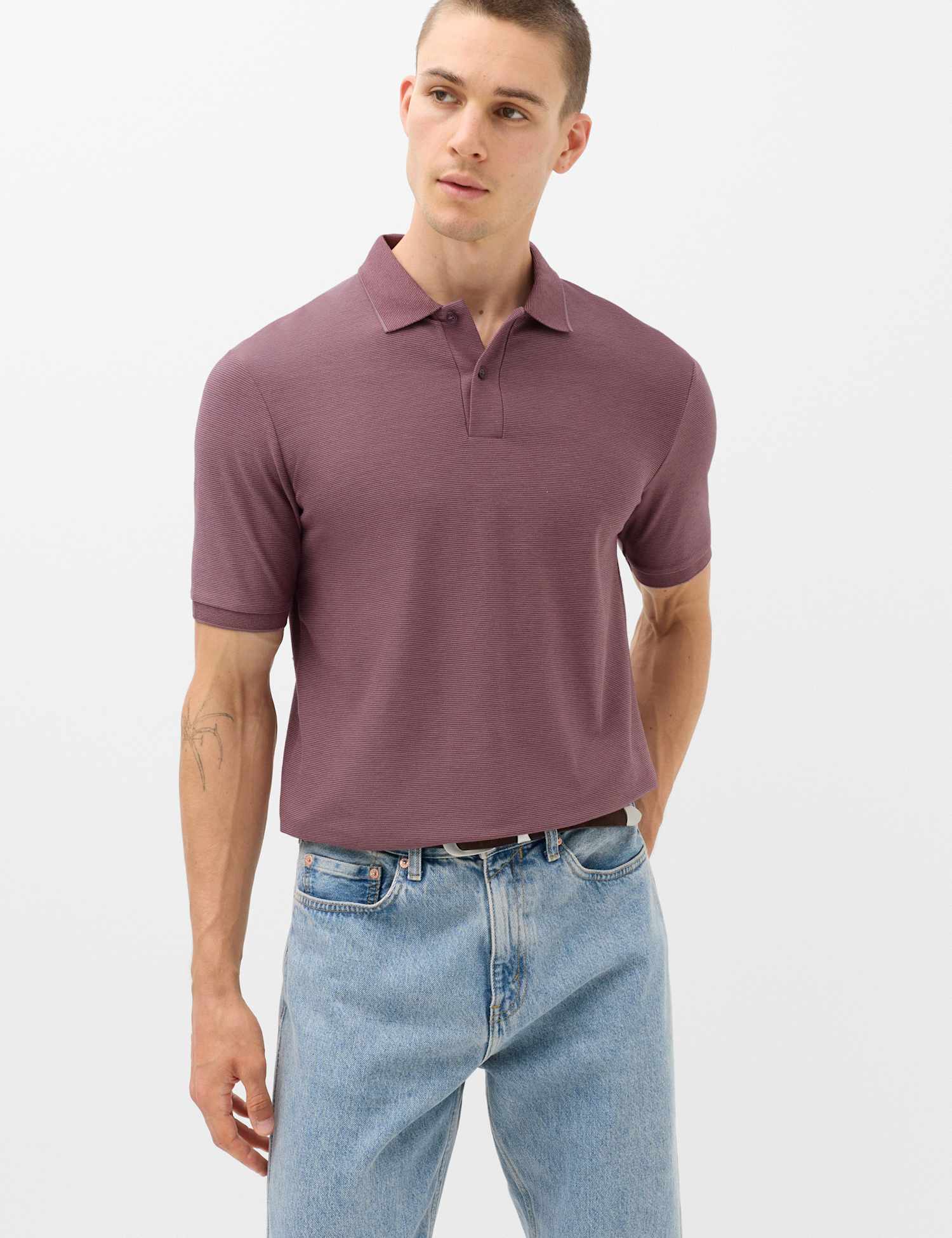 M&S Cotton Rich Striped Short Sleeve Polo Shirt Rosewood