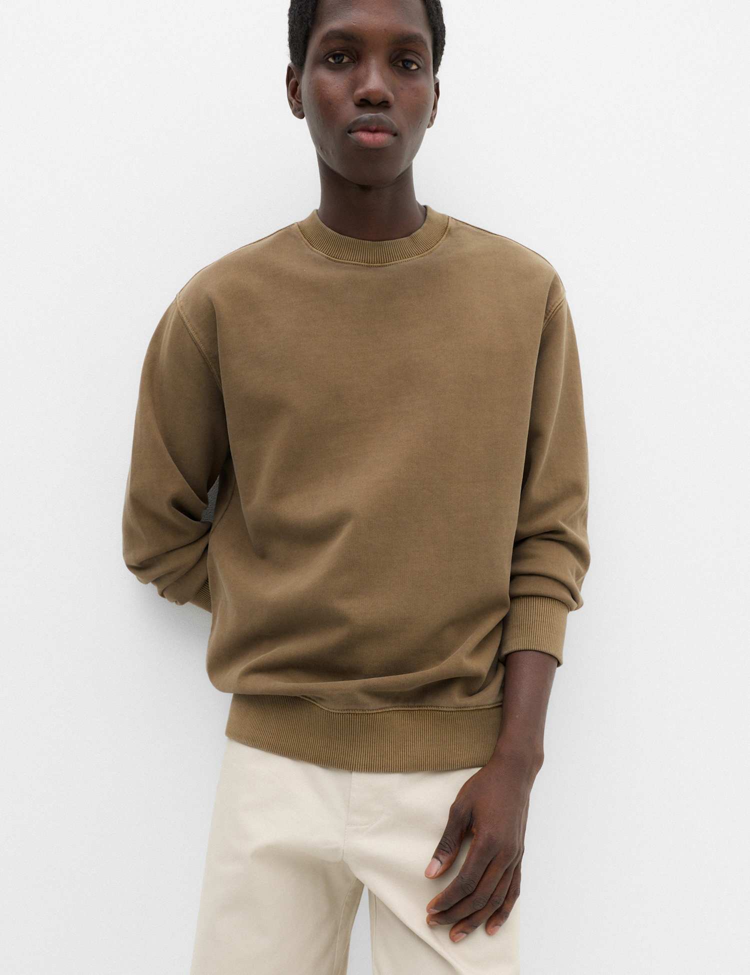M&S Pure Cotton Garment Dye Sweatshirt Medium Khaki