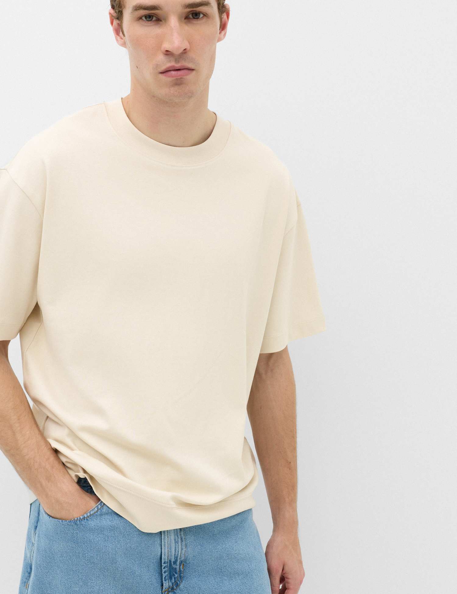 M&S Relaxed Fit Heavy Weight Crew Neck T-Shirt Ecru