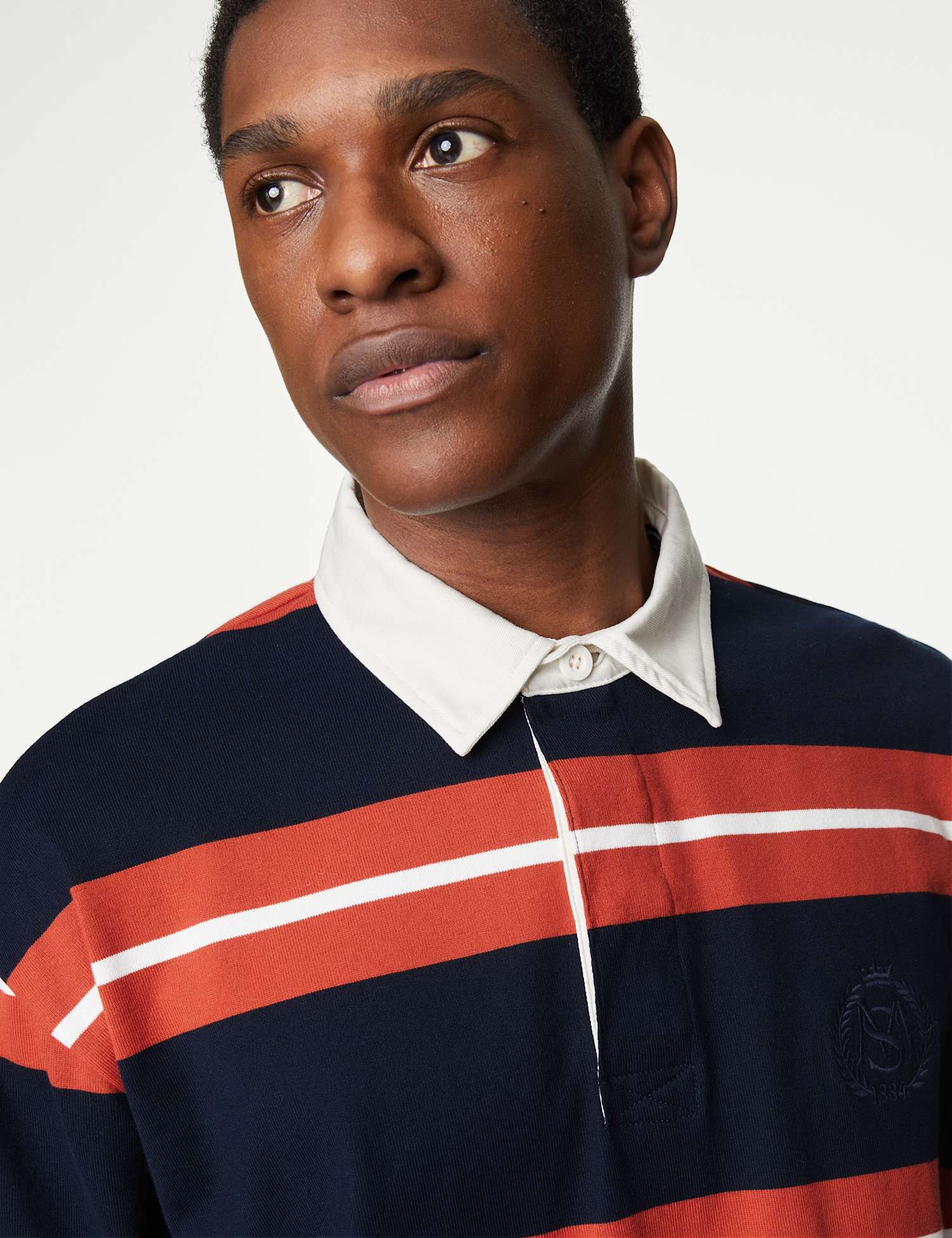 M&S Pure Cotton Striped Rugby Shirt Navy Mix