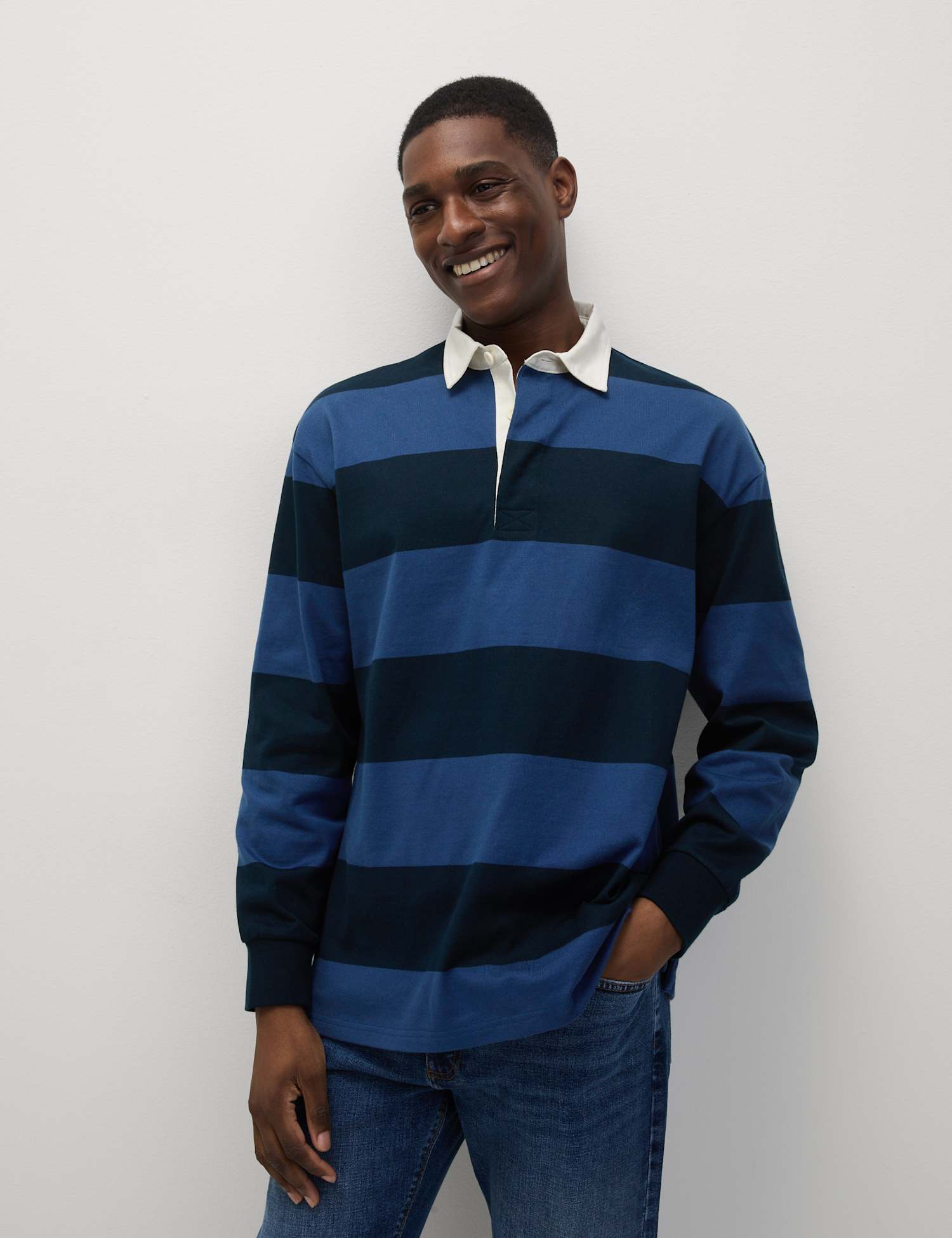 M&S Pure Cotton Striped Rugby Shirt Dark Navy Mix