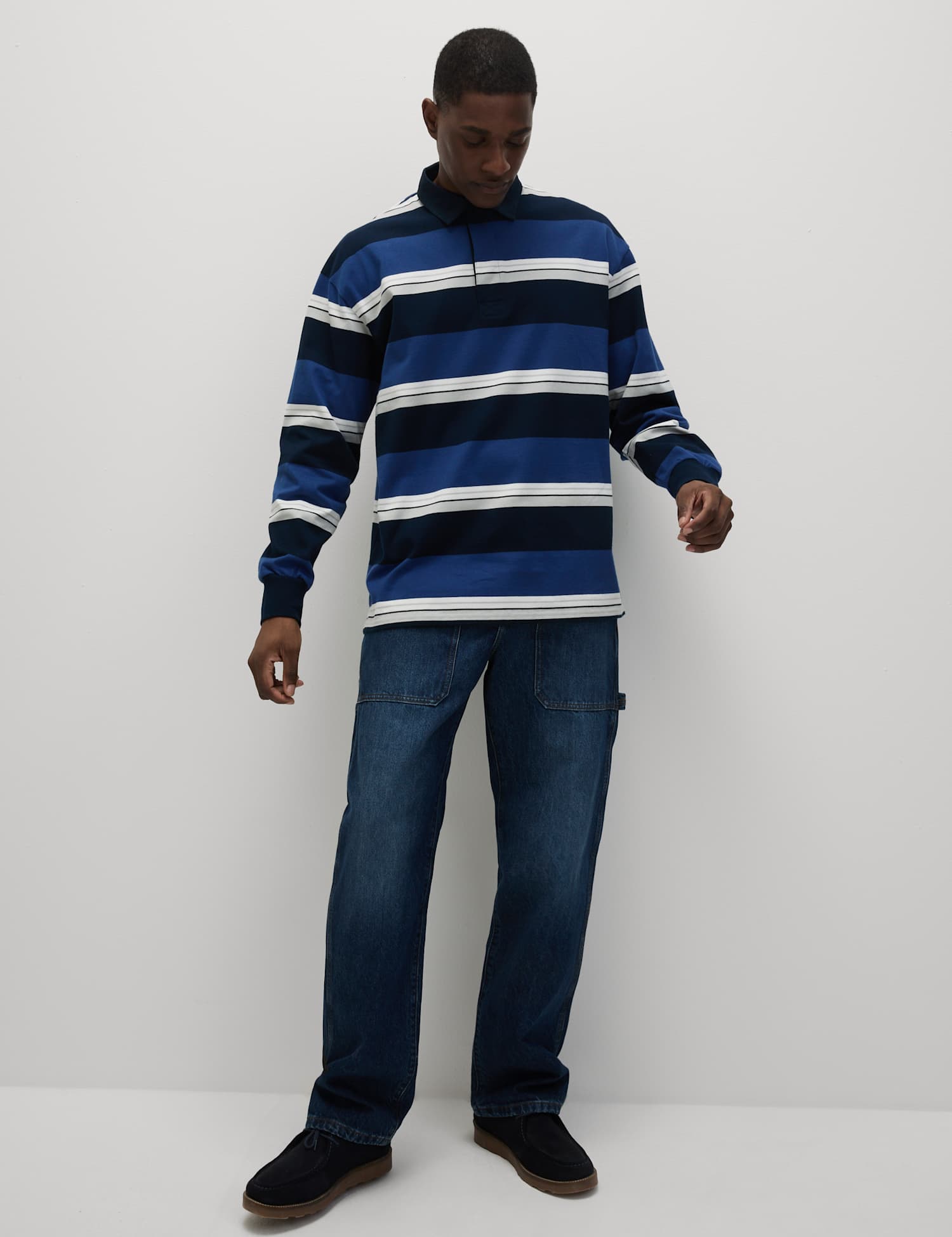 M&S Pure Cotton Striped Rugby Shirt Dark Navy Mix