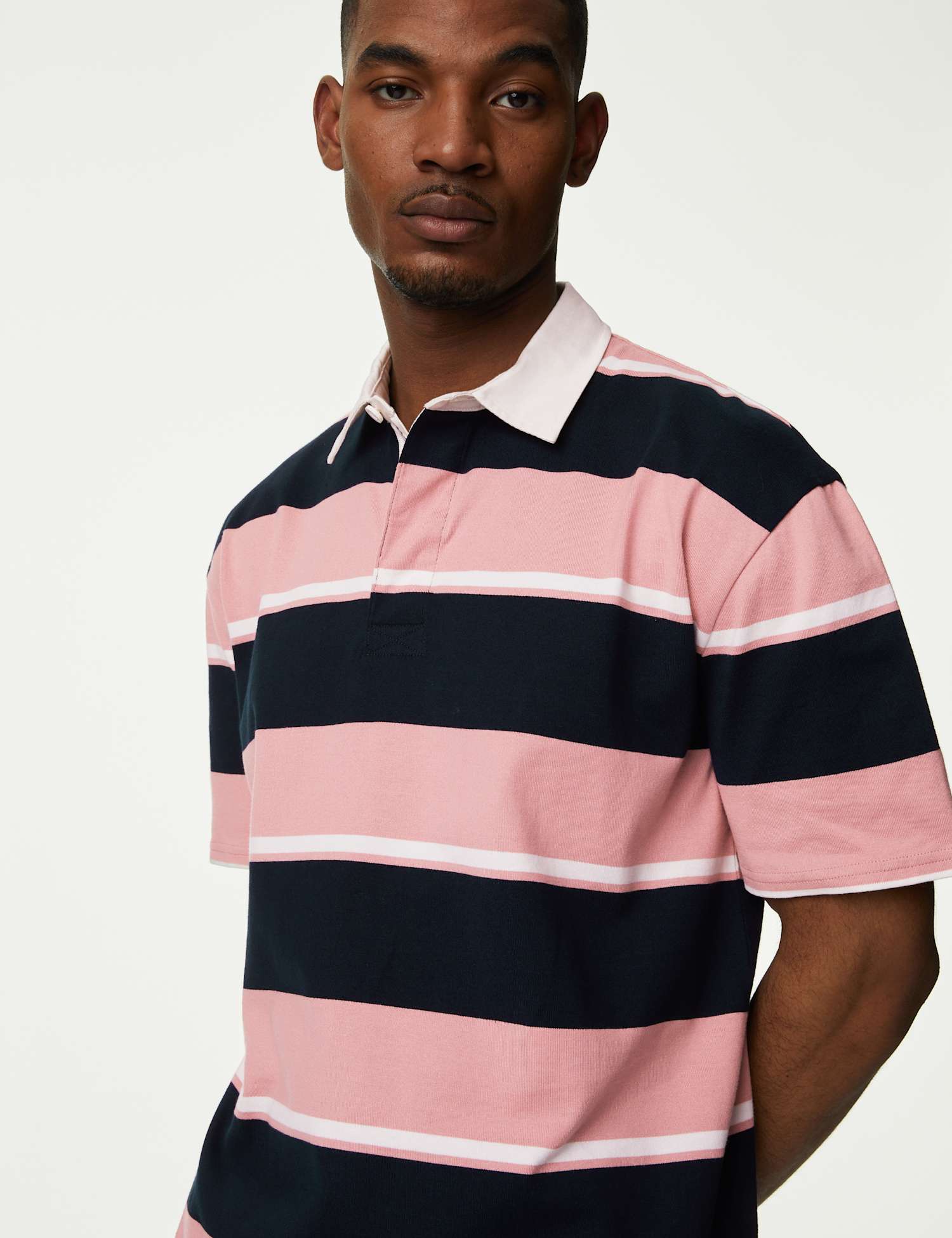 M&S Oversized Pure Cotton Short Sleeve Rugby Shirt Navy Mix