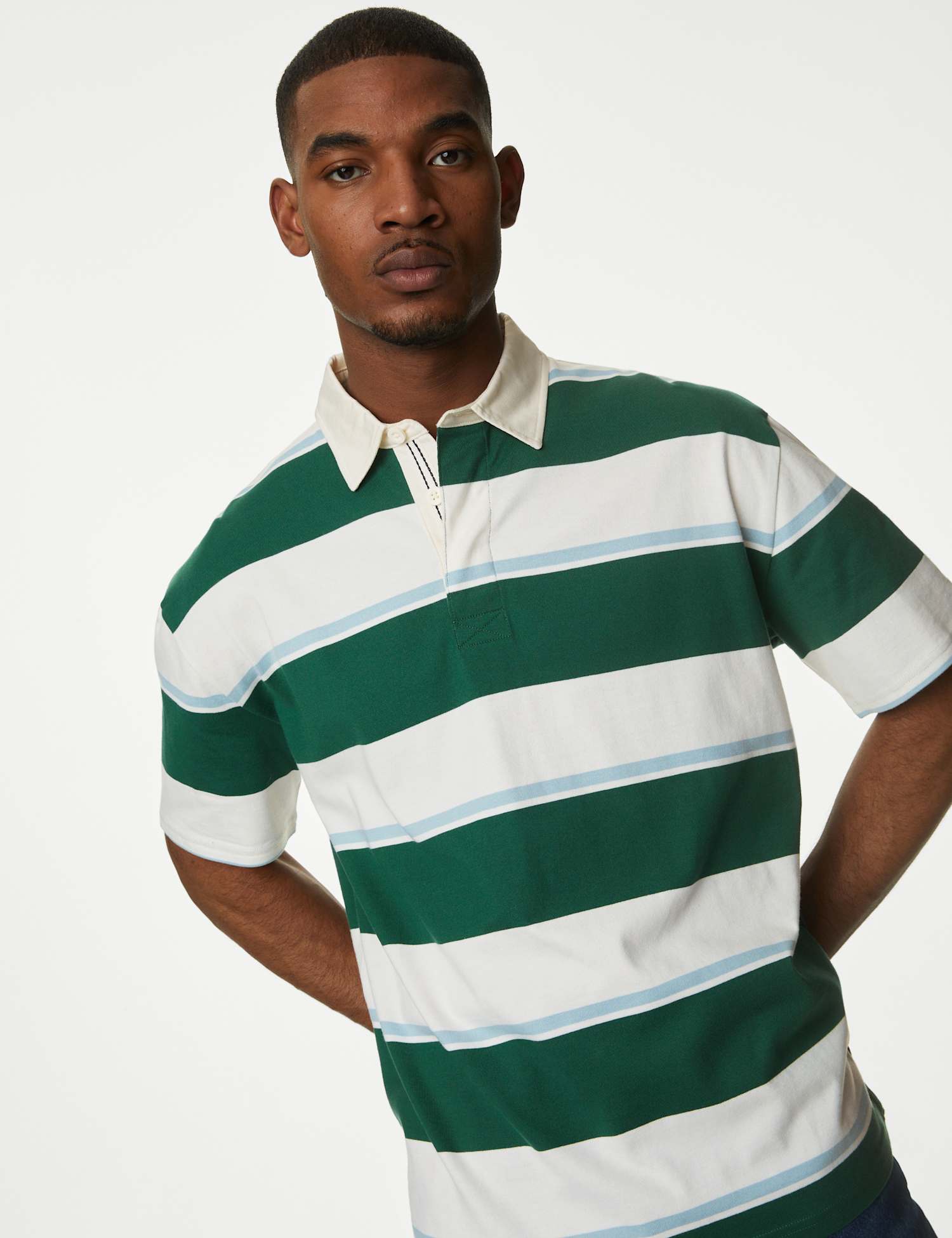 M&S Oversized Pure Cotton Short Sleeve Rugby Shirt Ivory Mix
