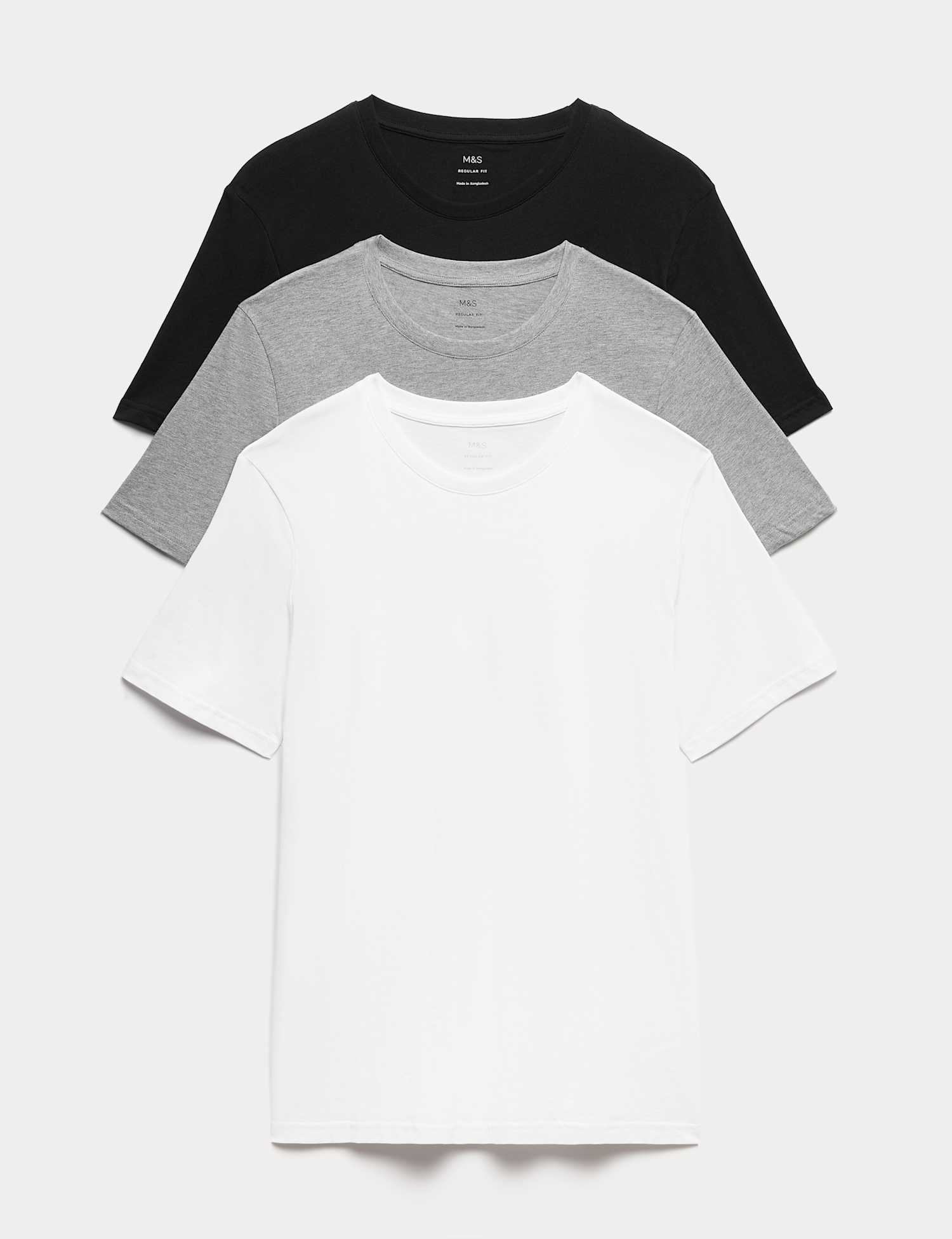 M&S 3 Pack Pure Cotton Crew Neck T-Shirts Grey Mix