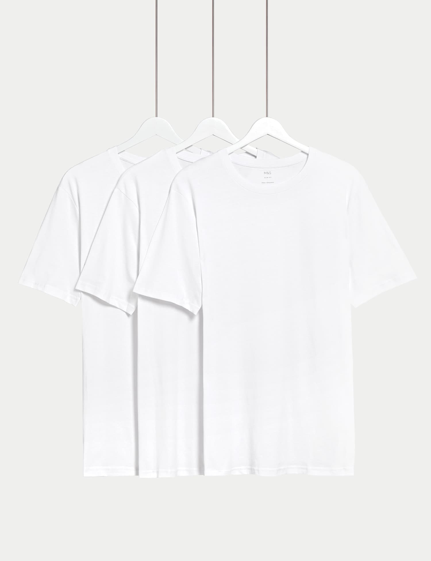 M&S 3pk Slim Fit Pure Cotton Crew Neck T-Shirts White Mix
