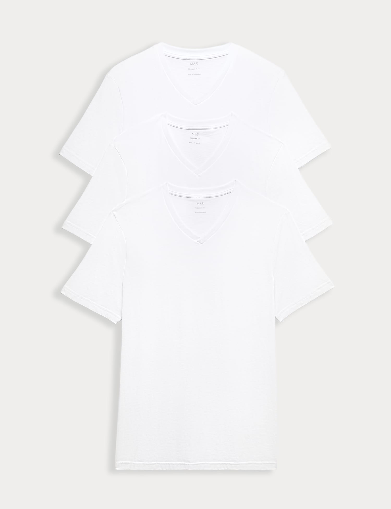 M&S 3 Pack Pure Cotton V-Neck T-Shirts White