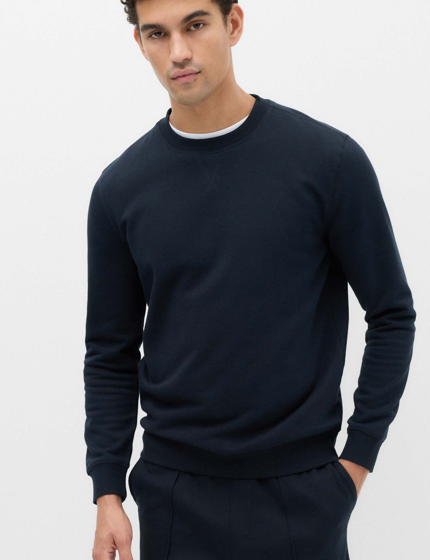 M&S Cotton Rich Brushback Sweatshirt Navy