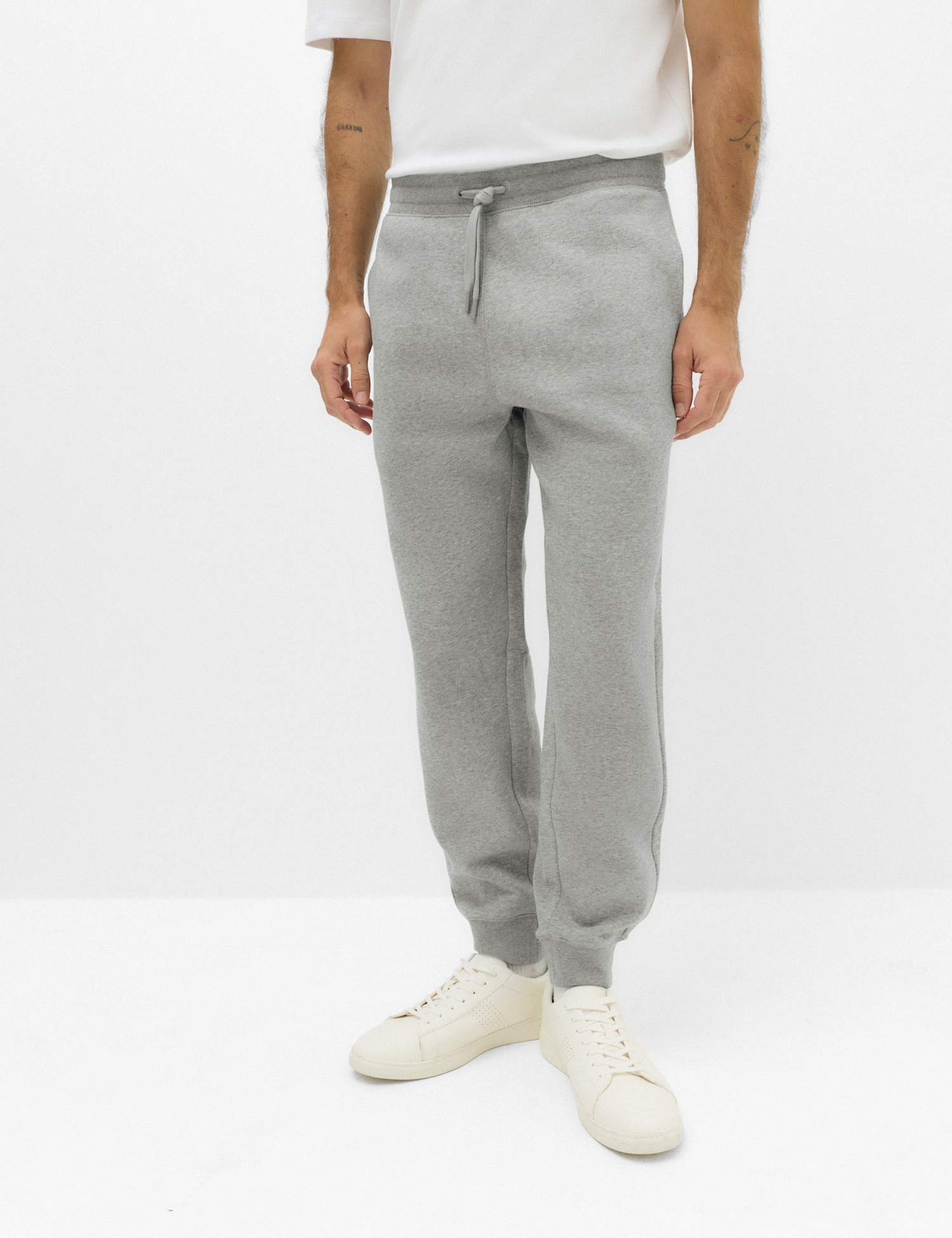M&S Cotton Rich Brushback Cuffed Joggers Grey Marl