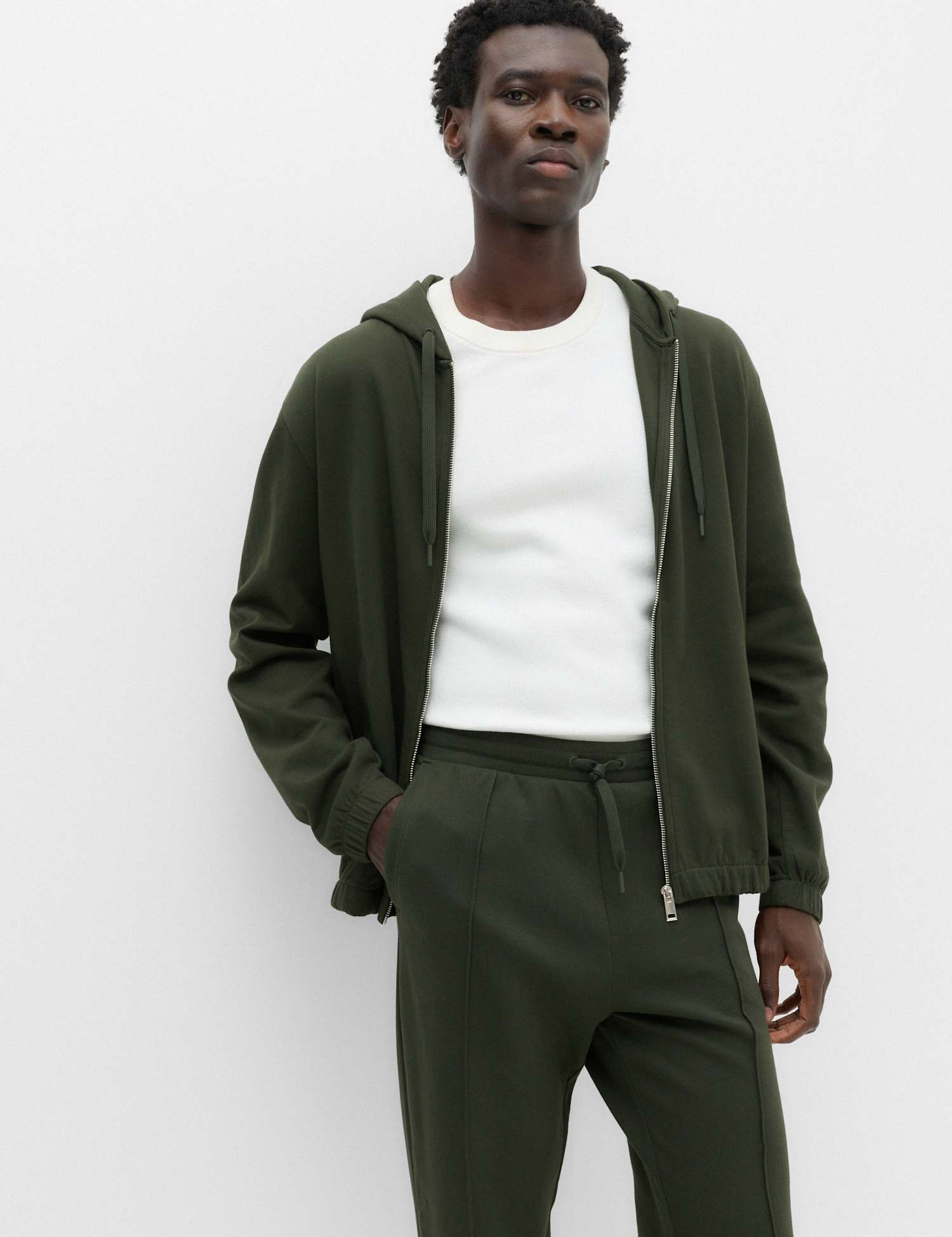 M&S Ultimate Cotton Rich Zip Up Hoodie Dark Khaki