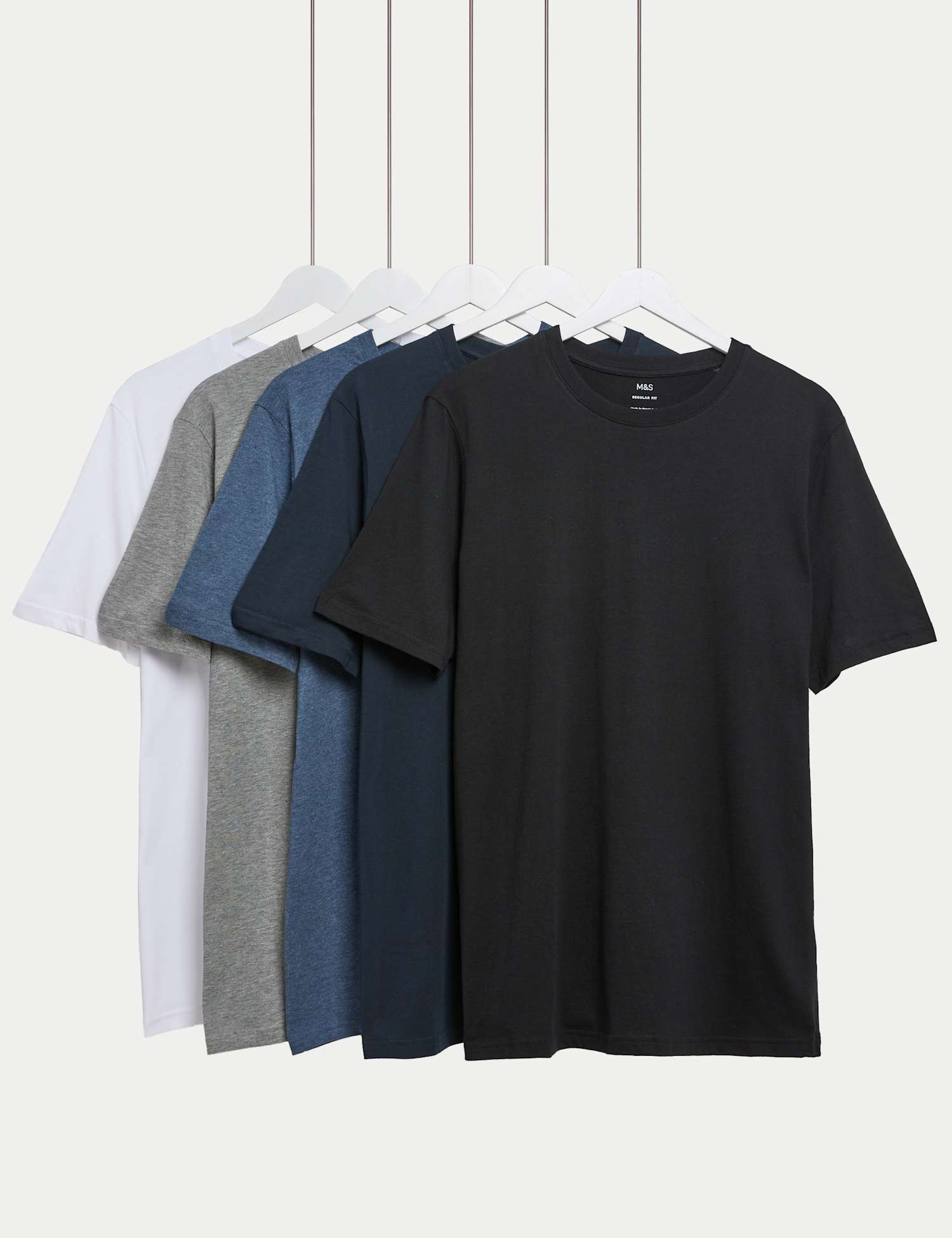 M&S 5 Pack Pure Cotton Crew Neck T-Shirts Denim Mix