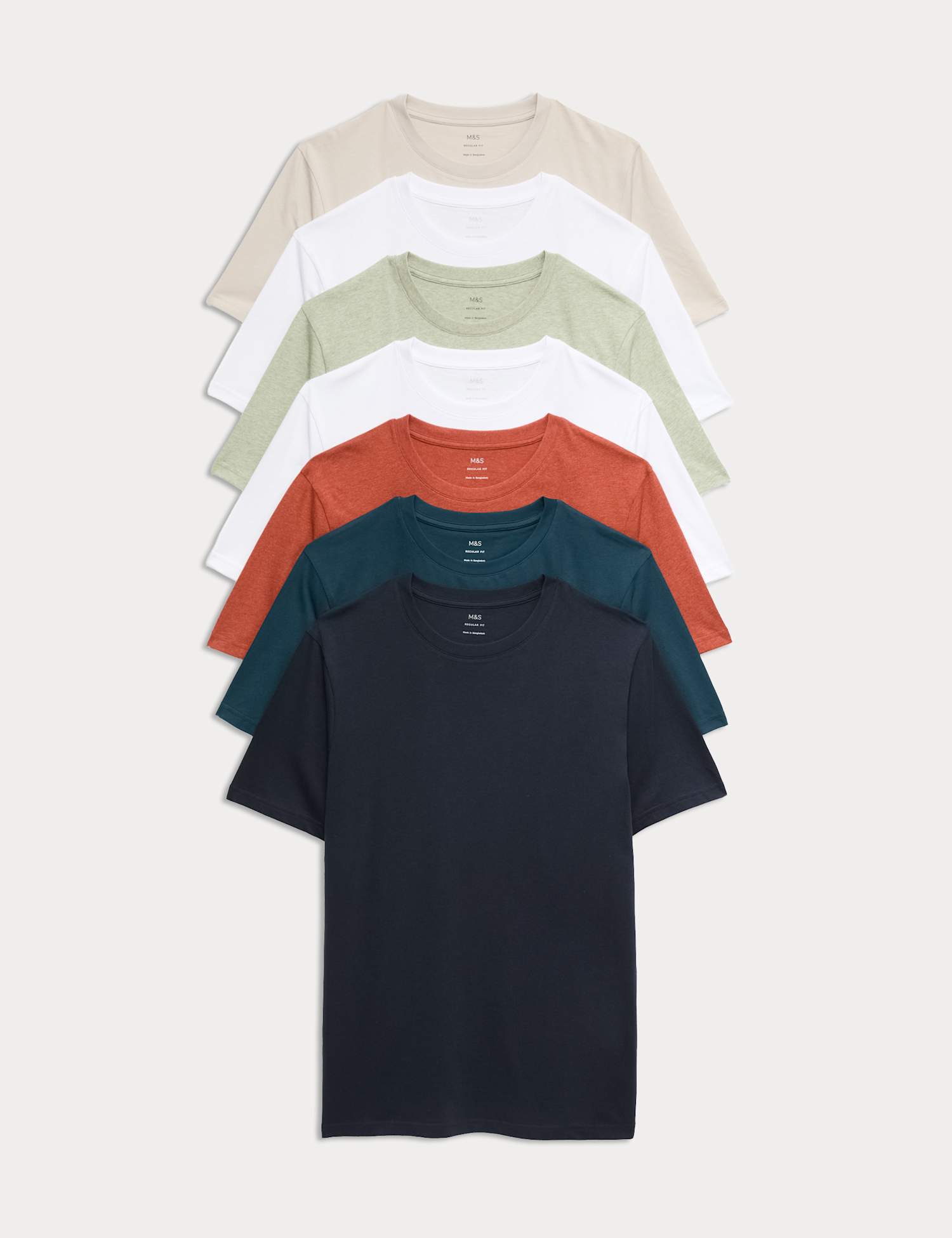 M&S 7 Pack Pure Cotton Crew Neck T-Shirts Rust Mix
