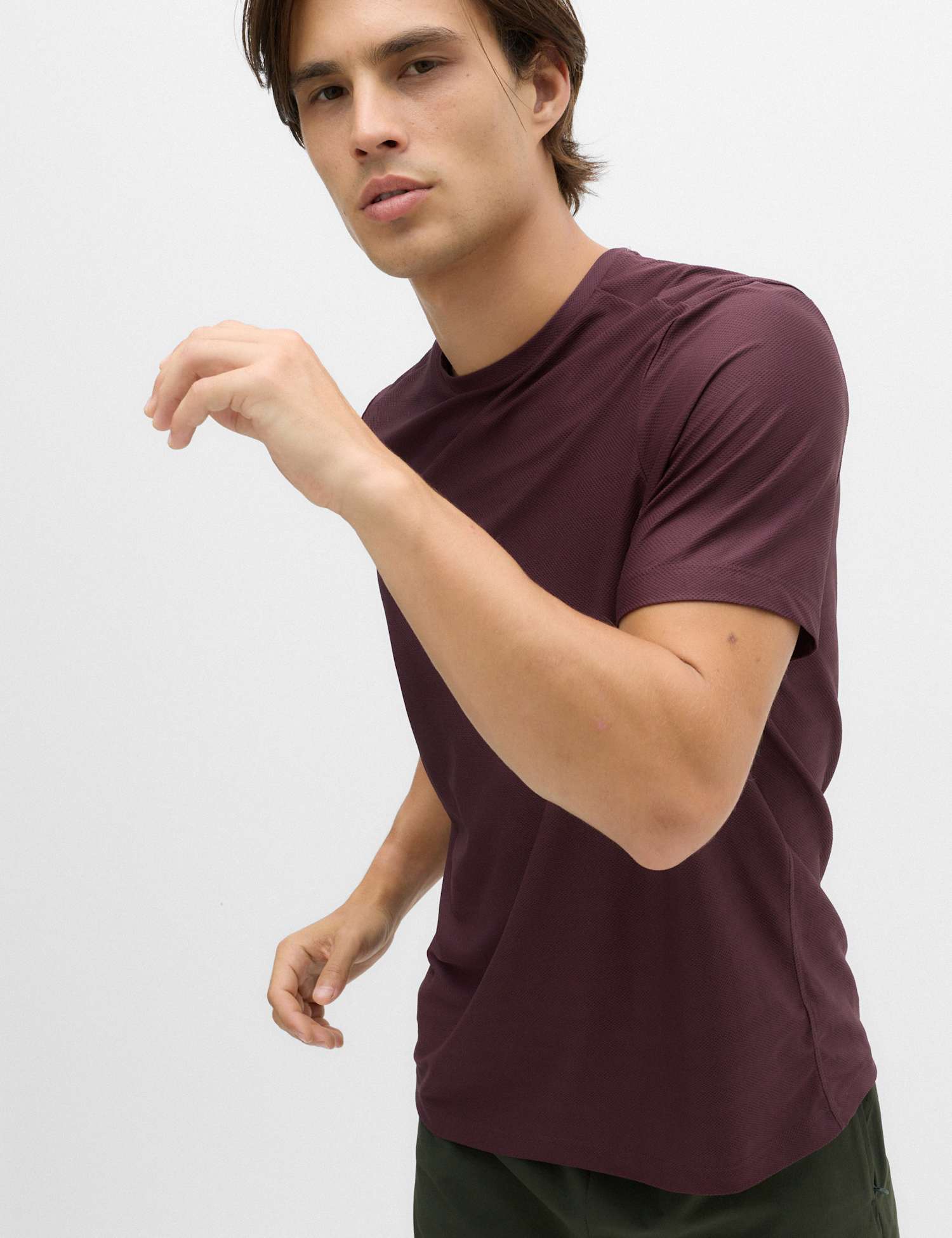 Goodmove Activewear Jacquard Mesh Stripe T-Shirt Mulberry