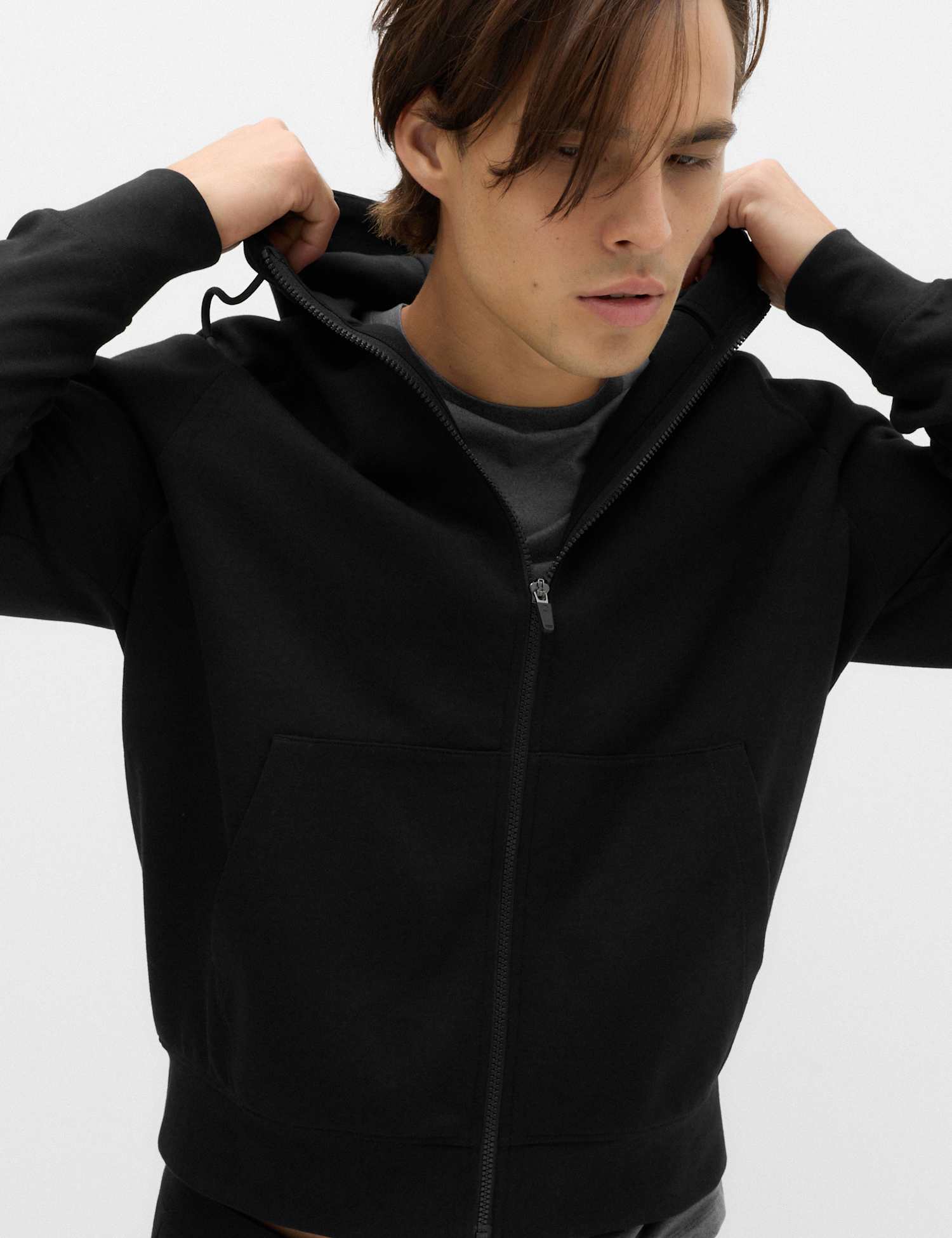 Goodmove Performance Jersey Zip through Hooded Jacket Black