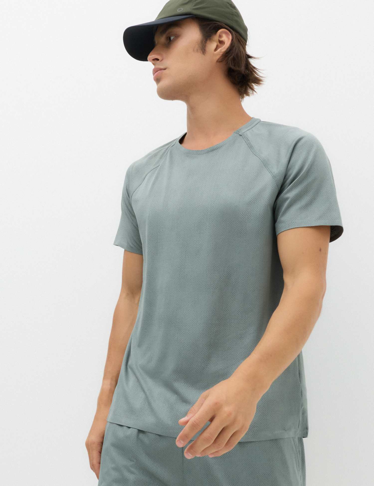 Goodmove Jacquard Cloud Sports T-Shirt Dark Sage