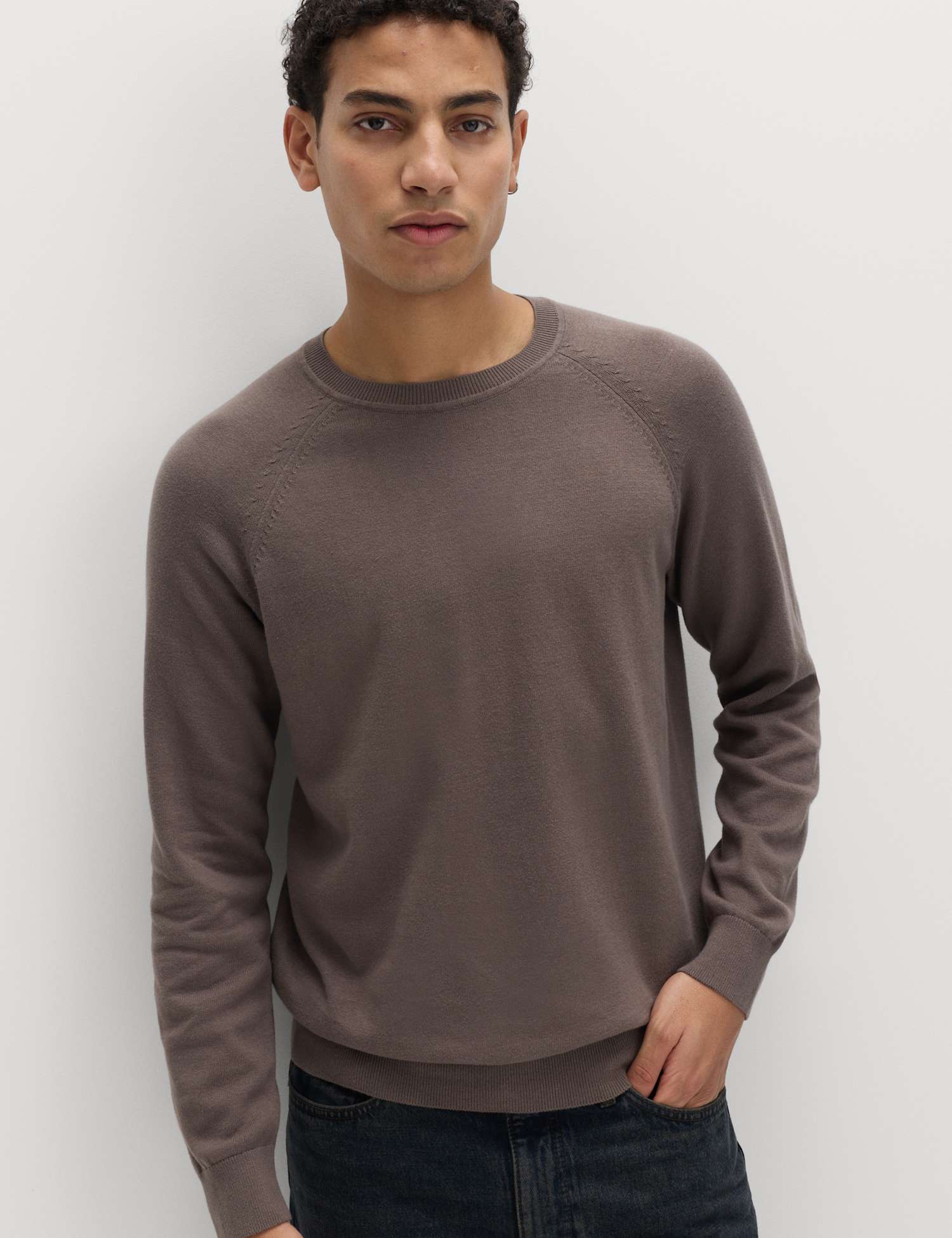 M&S Pure Cotton Crew Neck Jumper Medium Brown